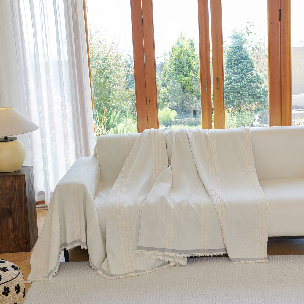 Textural Striped Chenille Sofa Covers, Boho Washable Decor Sofa Blankets Covers