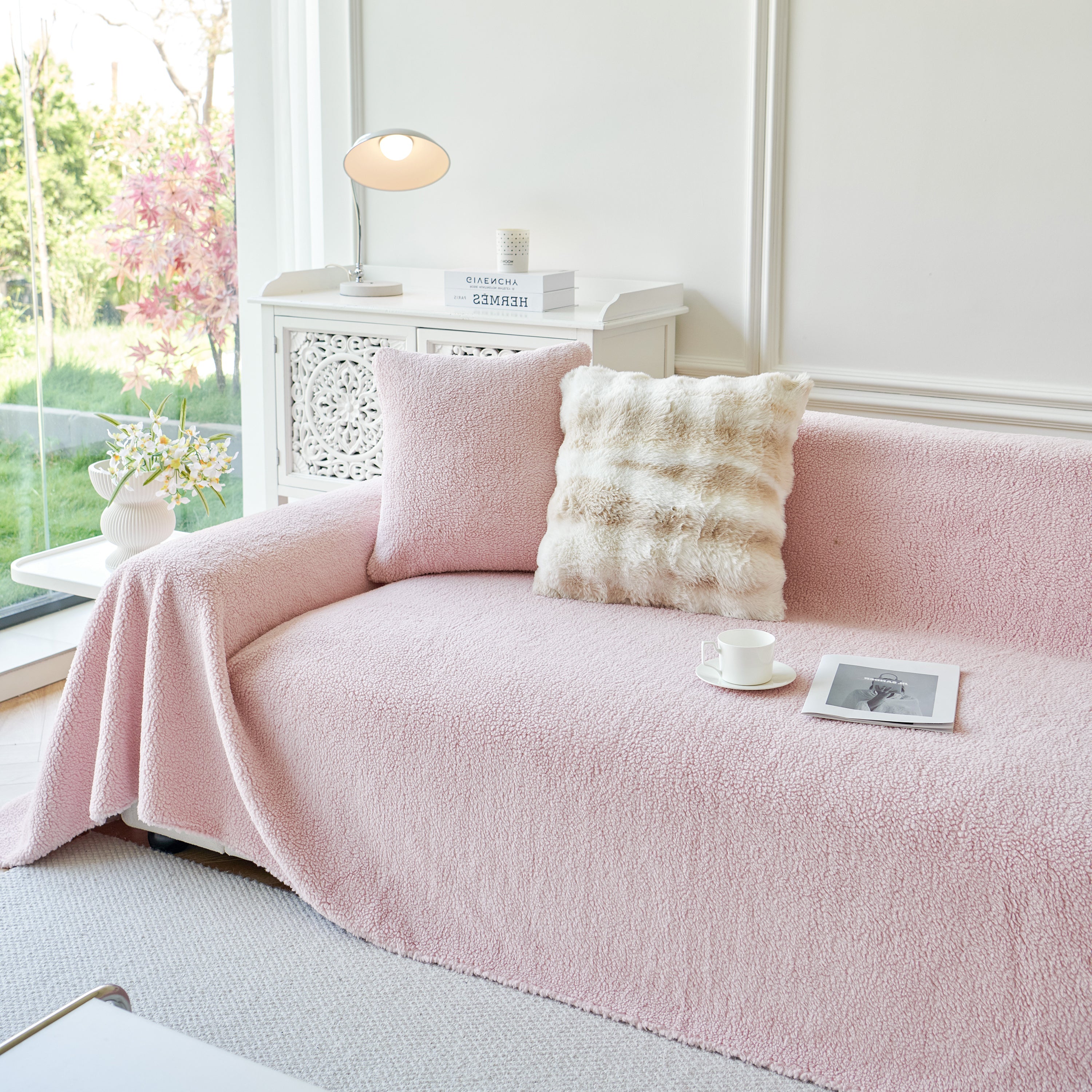 Thick Sherpa Fleece Sofa Protector Cover Stylish Durable Slipcovers for Couches and Chairs