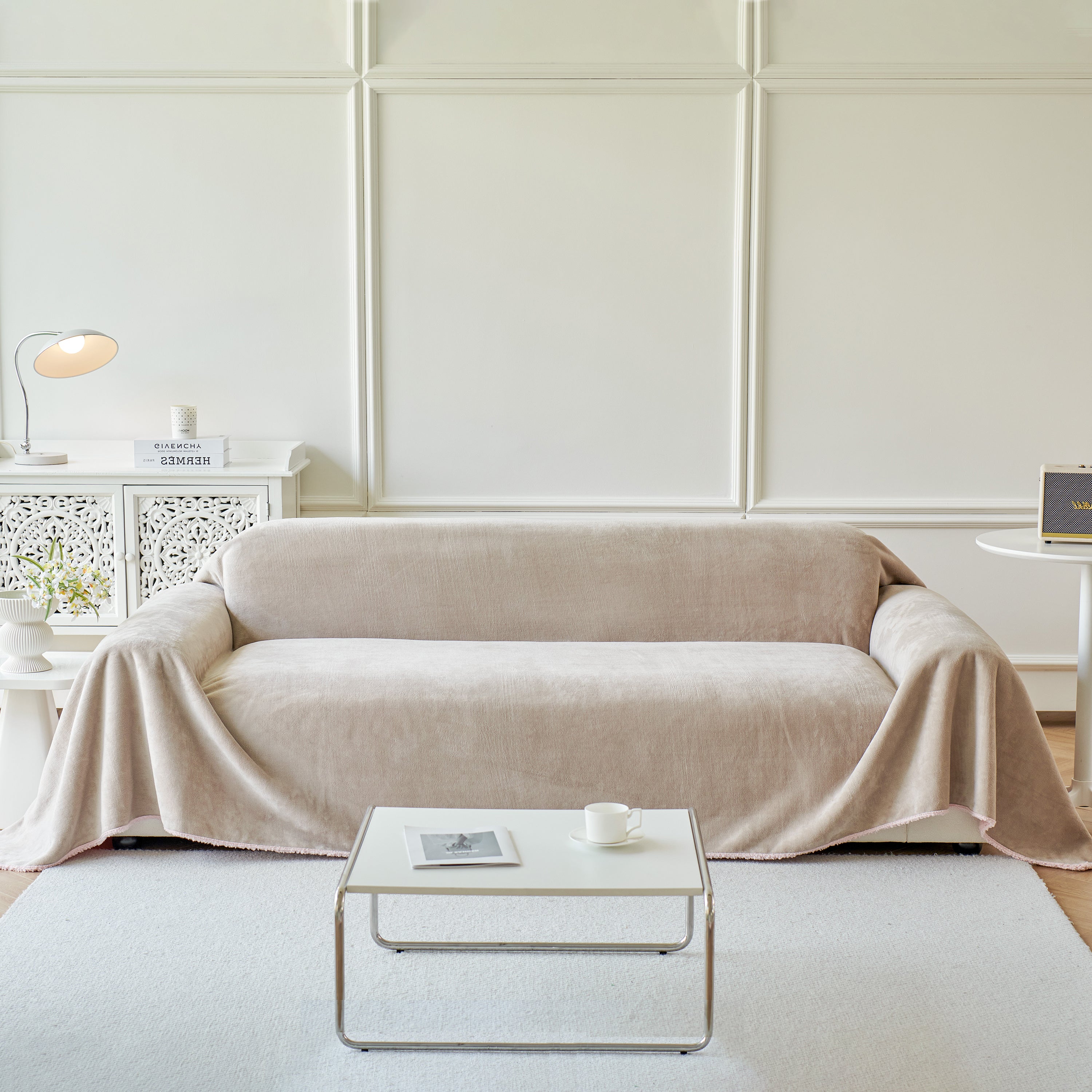 Thick Sherpa Fleece Sofa Protector Cover Stylish Durable Slipcovers for Couches and Chairs