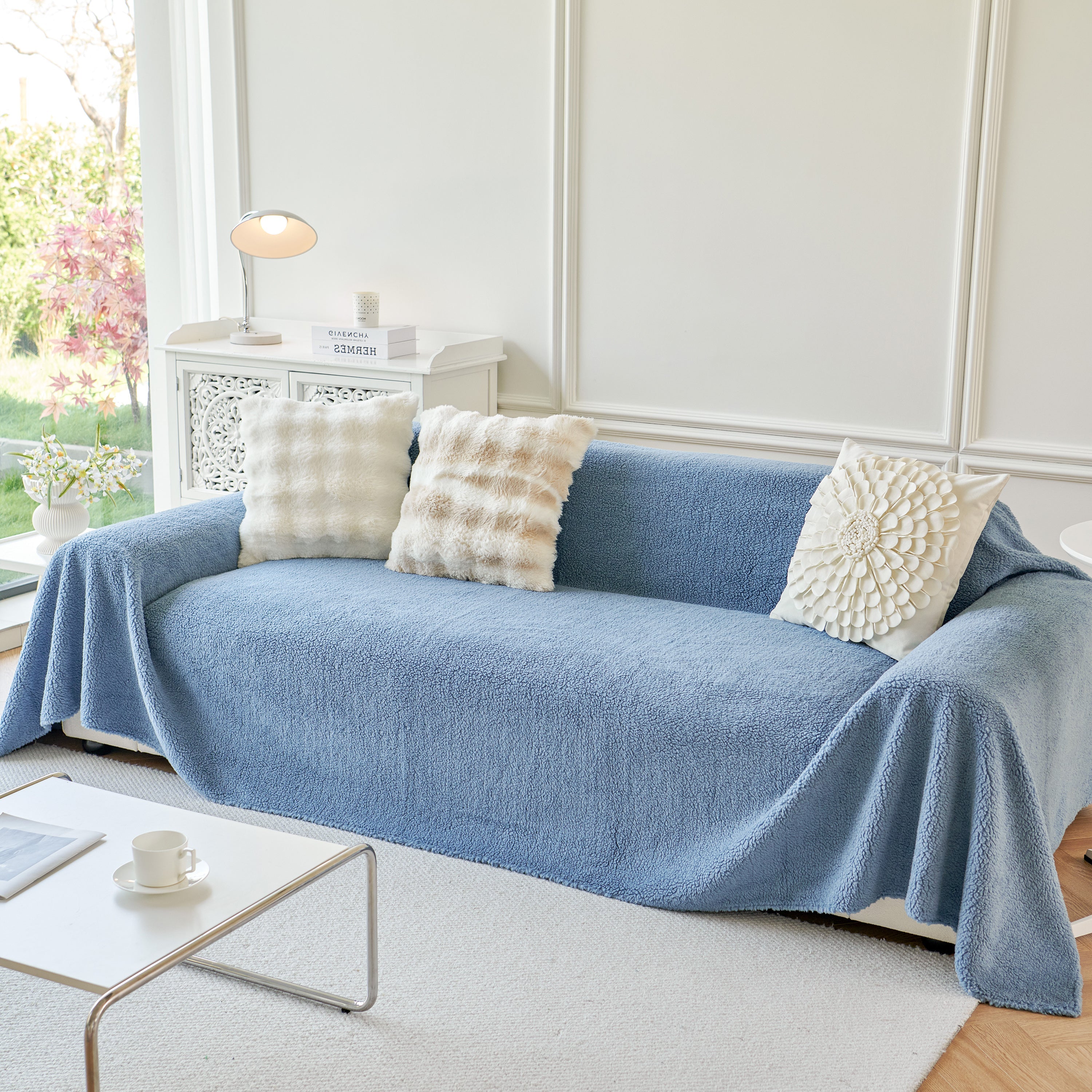 Thick Sherpa Fleece Sofa Protector Cover Stylish Durable Slipcovers for Couches and Chairs