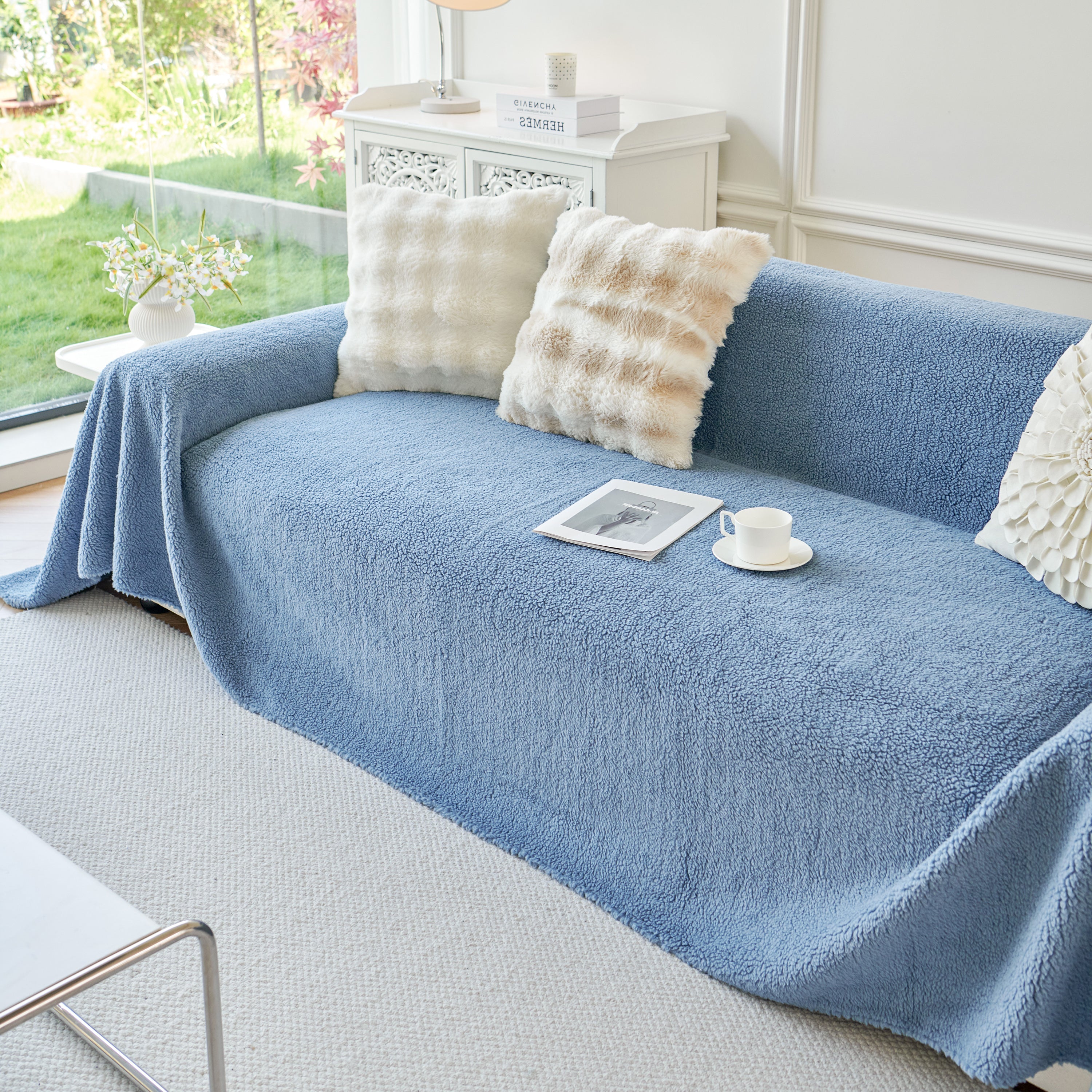 Thick Sherpa Fleece Sofa Protector Cover Stylish Durable Slipcovers for Couches and Chairs
