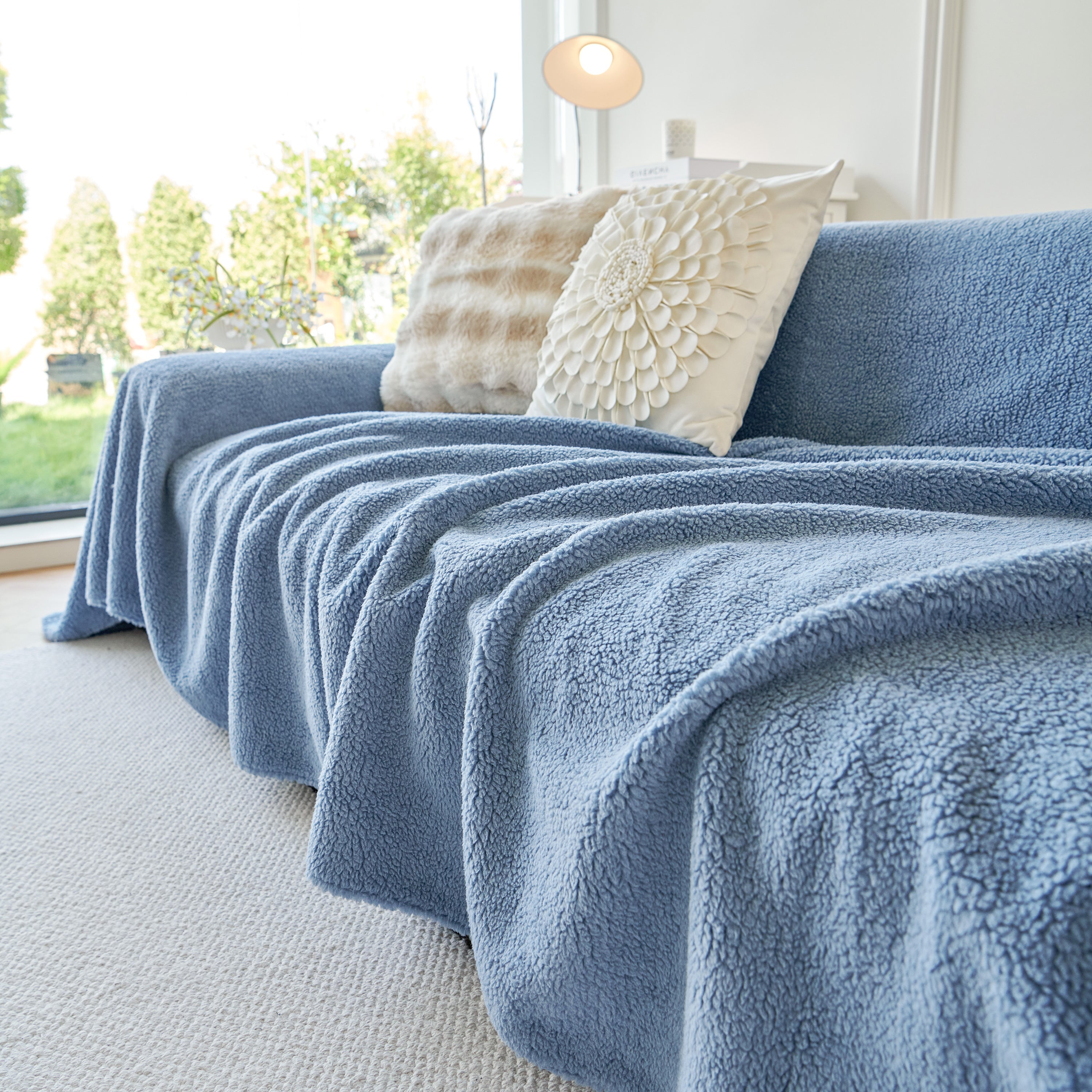 Thick Sherpa Fleece Sofa Protector Cover Stylish Durable Slipcovers for Couches and Chairs