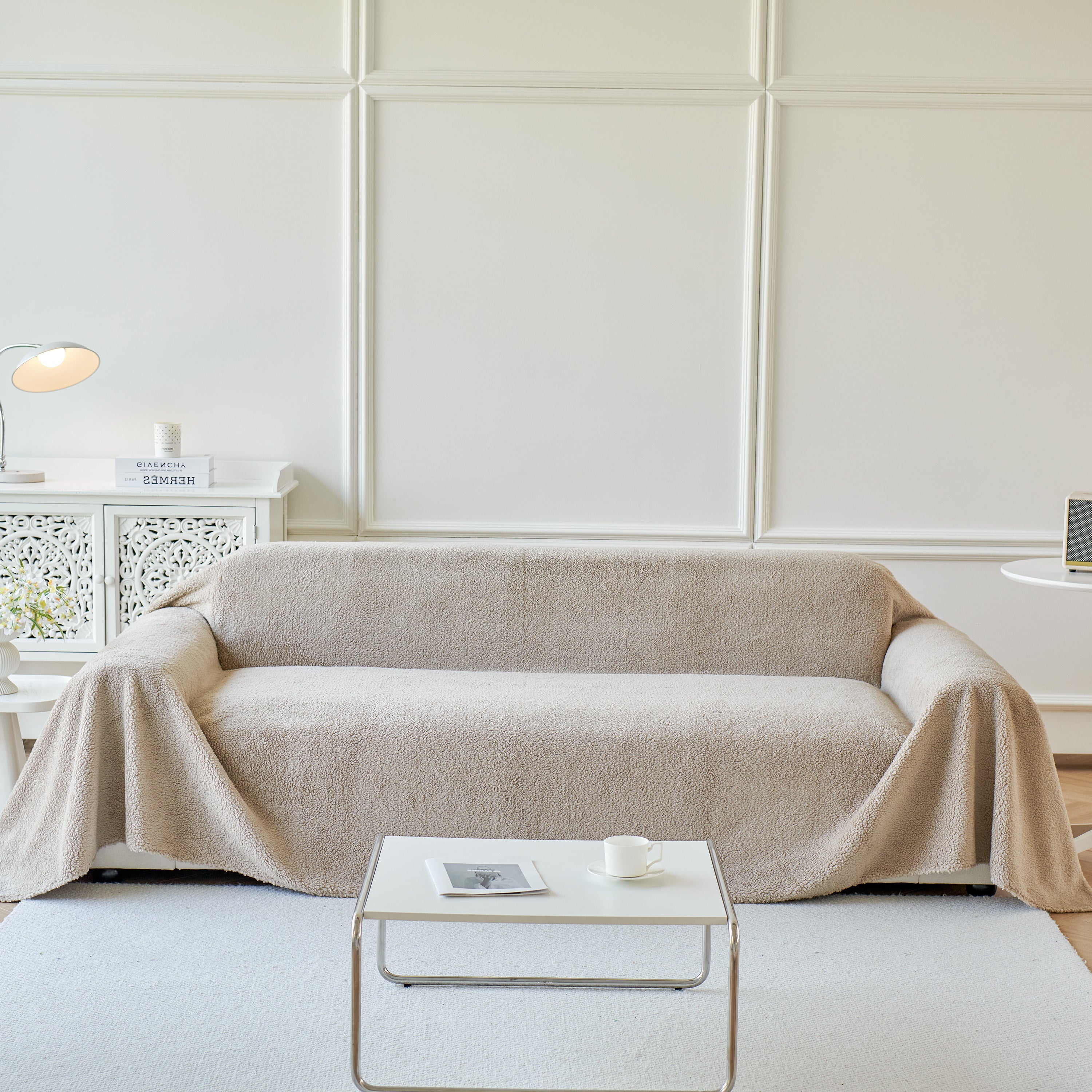 Thick Sherpa Fleece Sofa Protector Cover Stylish Durable Slipcovers for Couches and Chairs