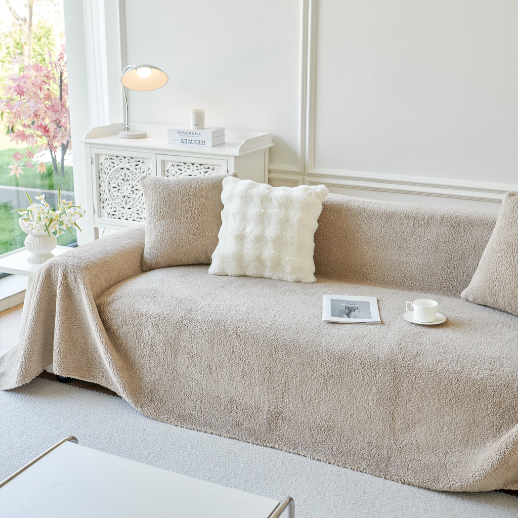 Thick Sherpa Fleece Sofa Protector Cover Stylish Durable Slipcovers for Couches and Chairs