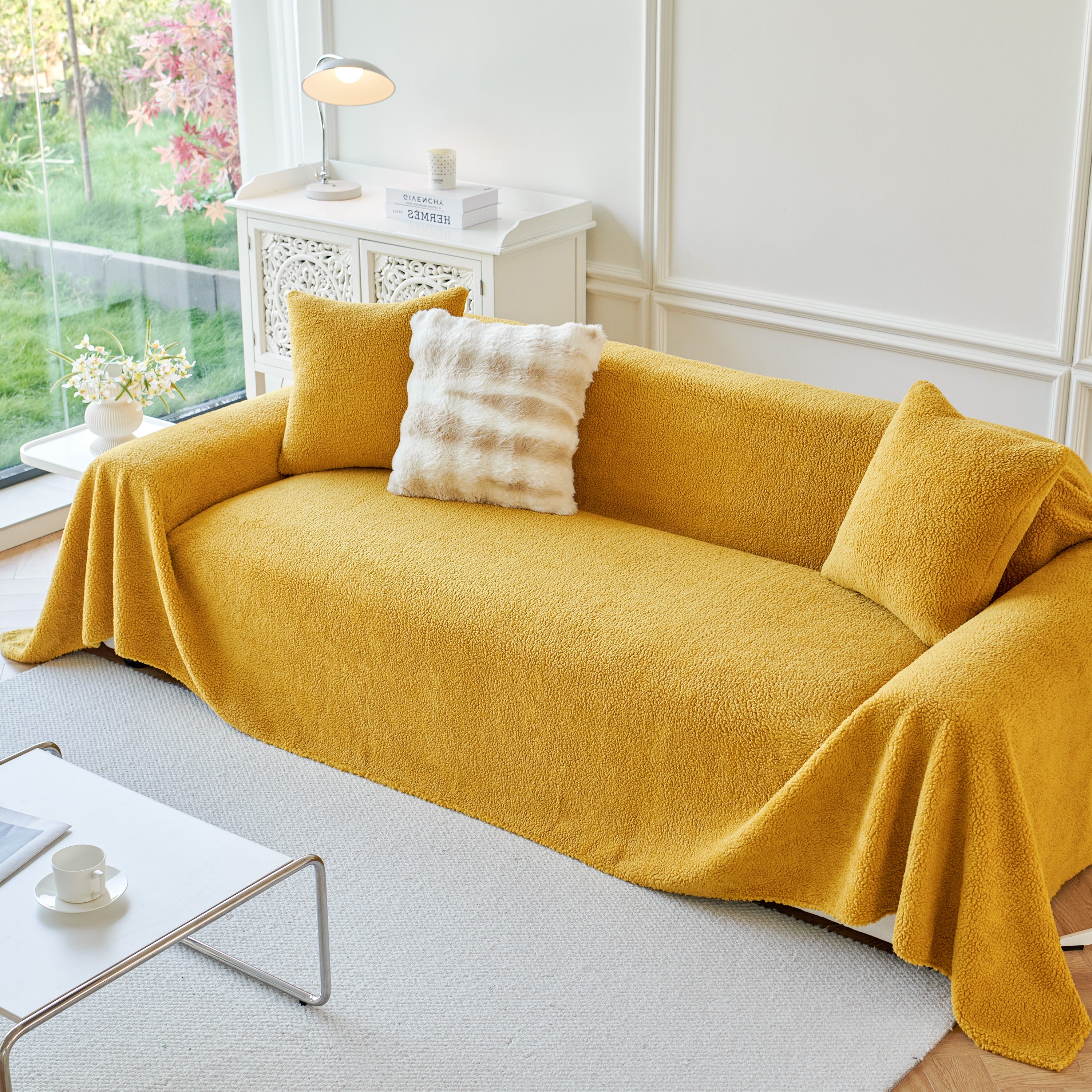 Thick Sherpa Fleece Sofa Protector Cover Stylish Durable Slipcovers for Couches and Chairs