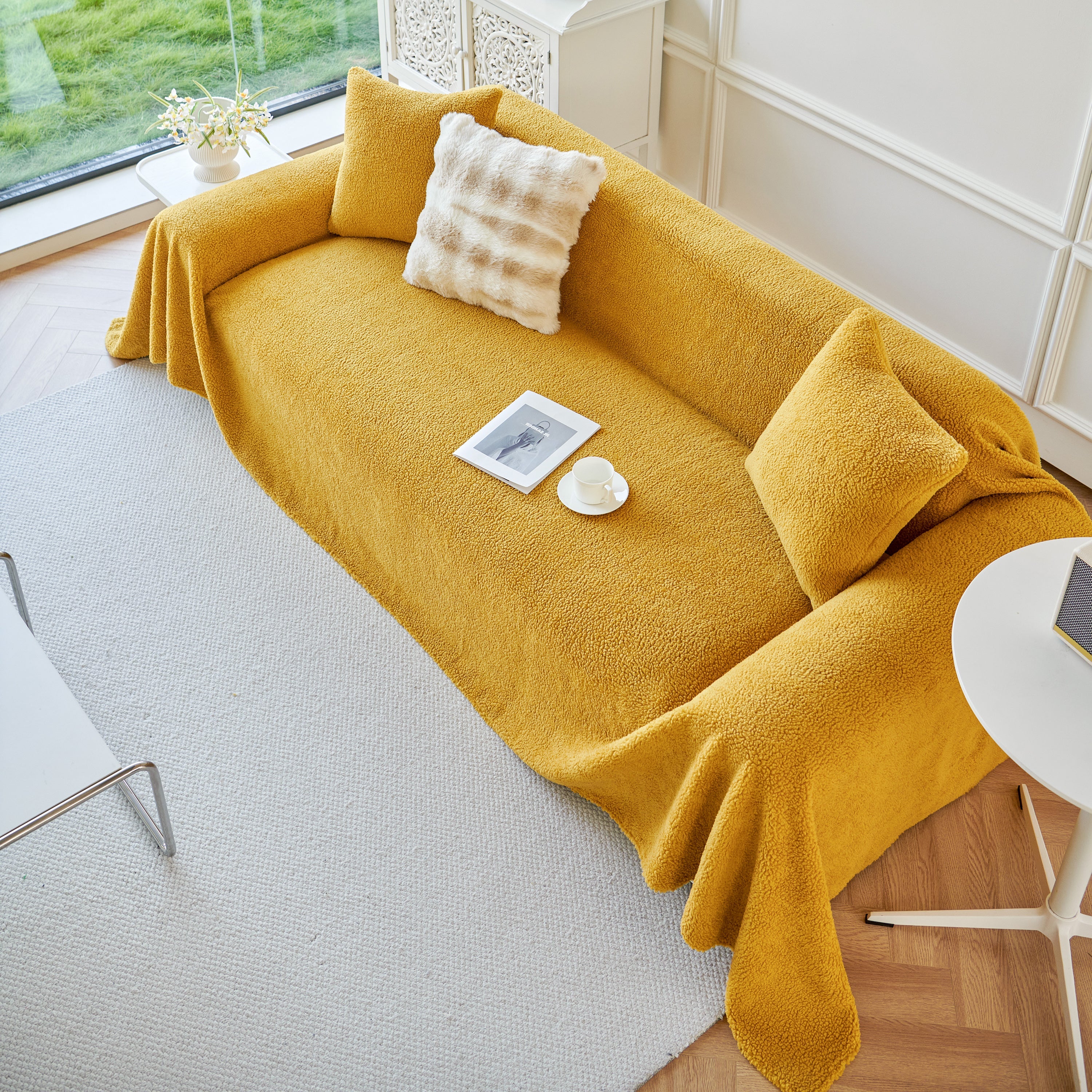 Thick Sherpa Fleece Sofa Protector Cover Stylish Durable Slipcovers for Couches and Chairs