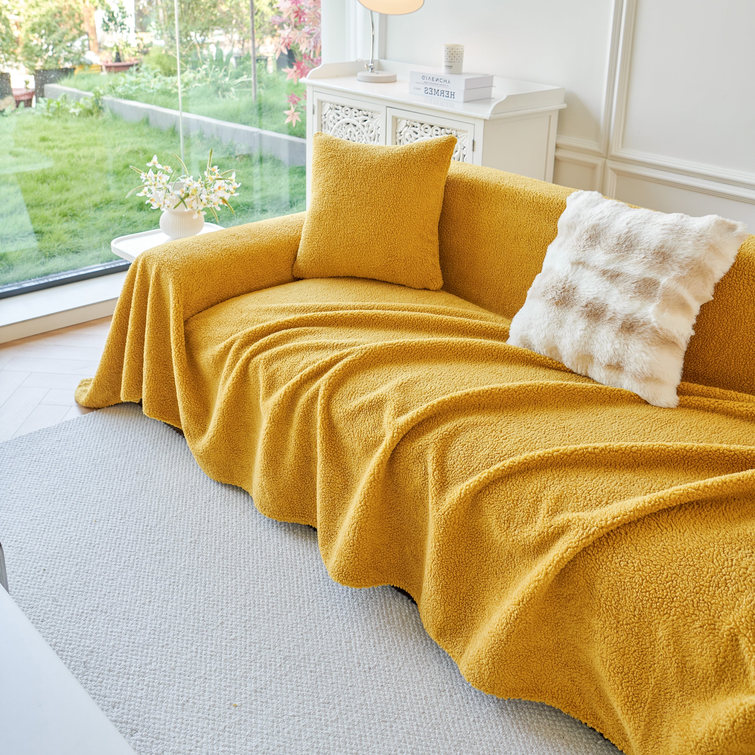 Thick Sherpa Fleece Sofa Protector Cover Stylish Durable Slipcovers for Couches and Chairs