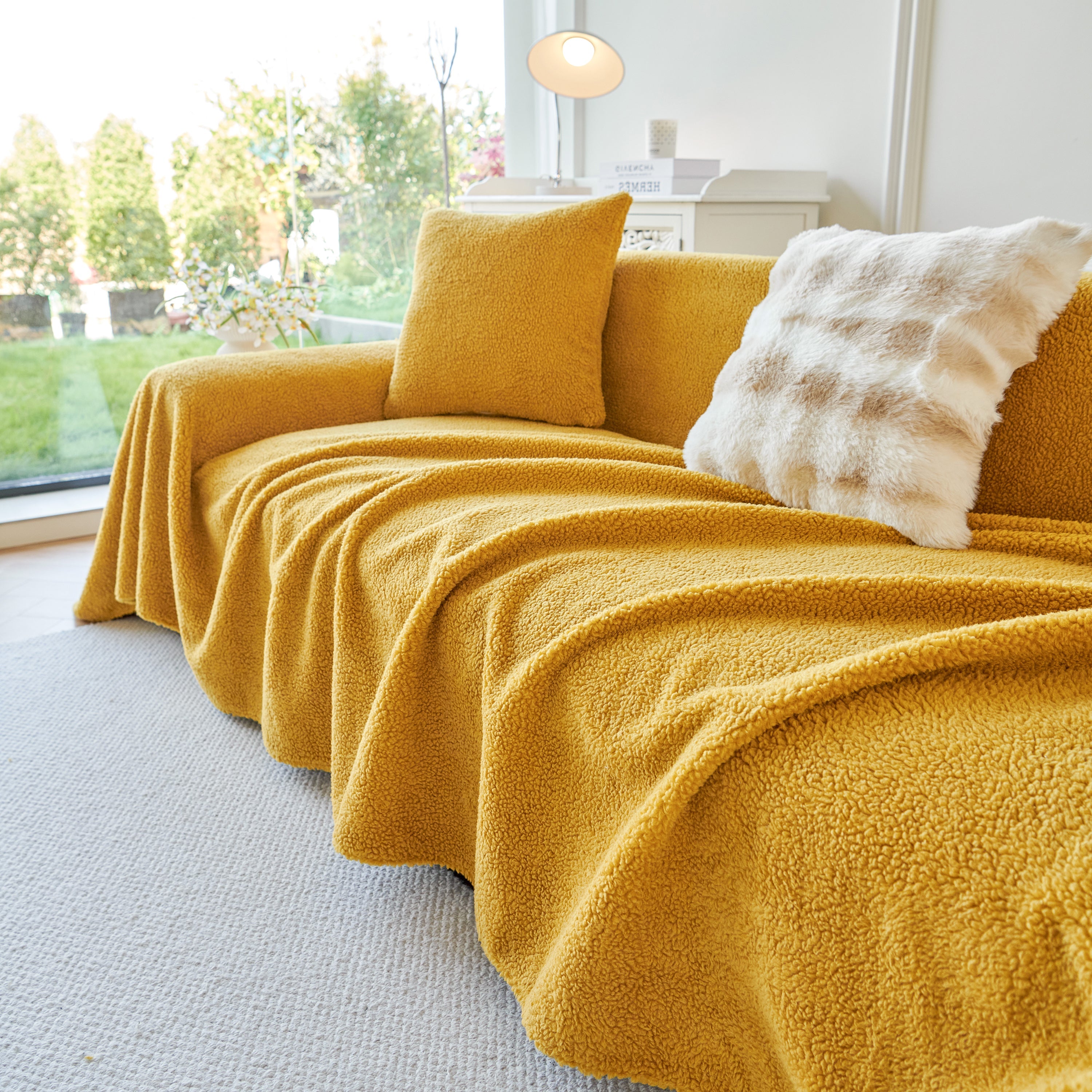 Thick Sherpa Fleece Sofa Protector Cover Stylish Durable Slipcovers for Couches and Chairs