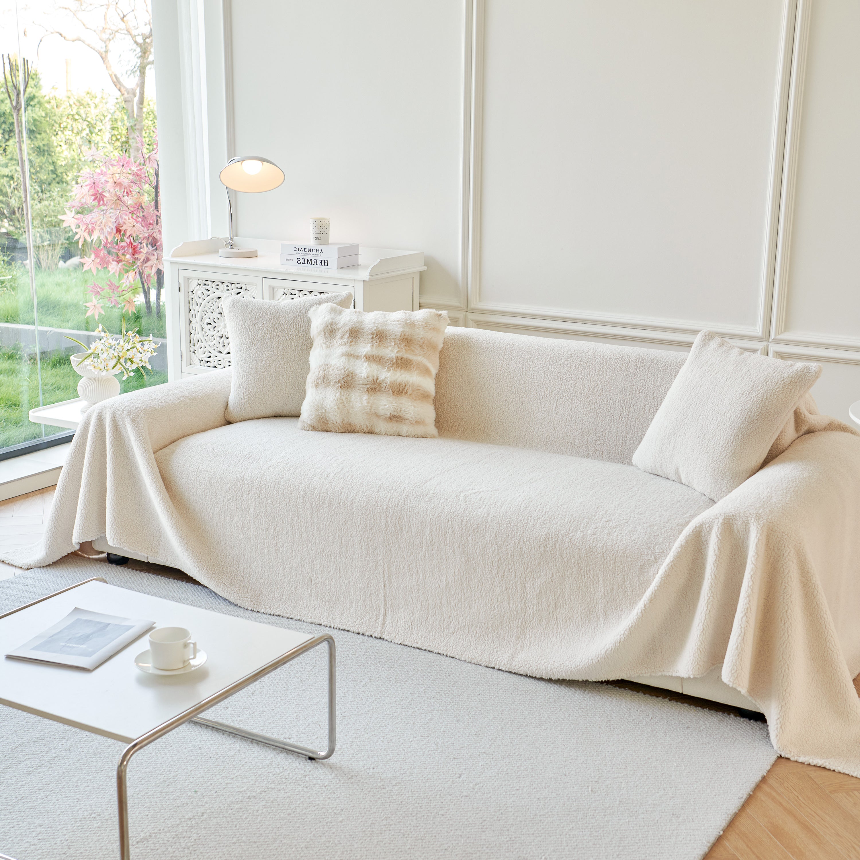 Thick Sherpa Fleece Sofa Protector Cover Stylish Durable Slipcovers for Couches and Chairs