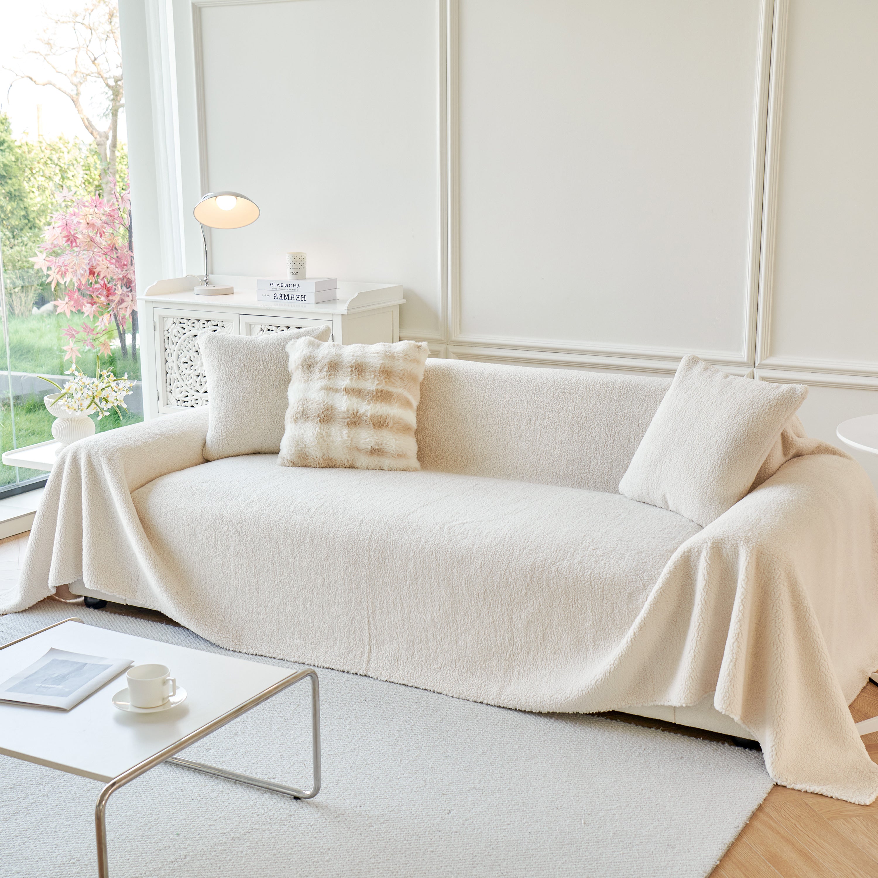 Thick Sherpa Fleece Sofa Protector Cover Stylish Durable Slipcovers for Couches and Chairs