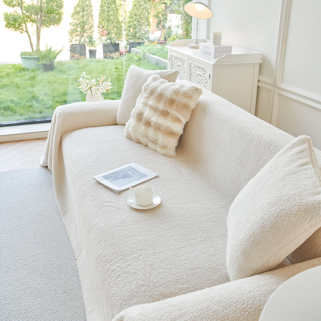 Thick Sherpa Fleece Sofa Protector Cover Stylish Durable Slipcovers for Couches and Chairs