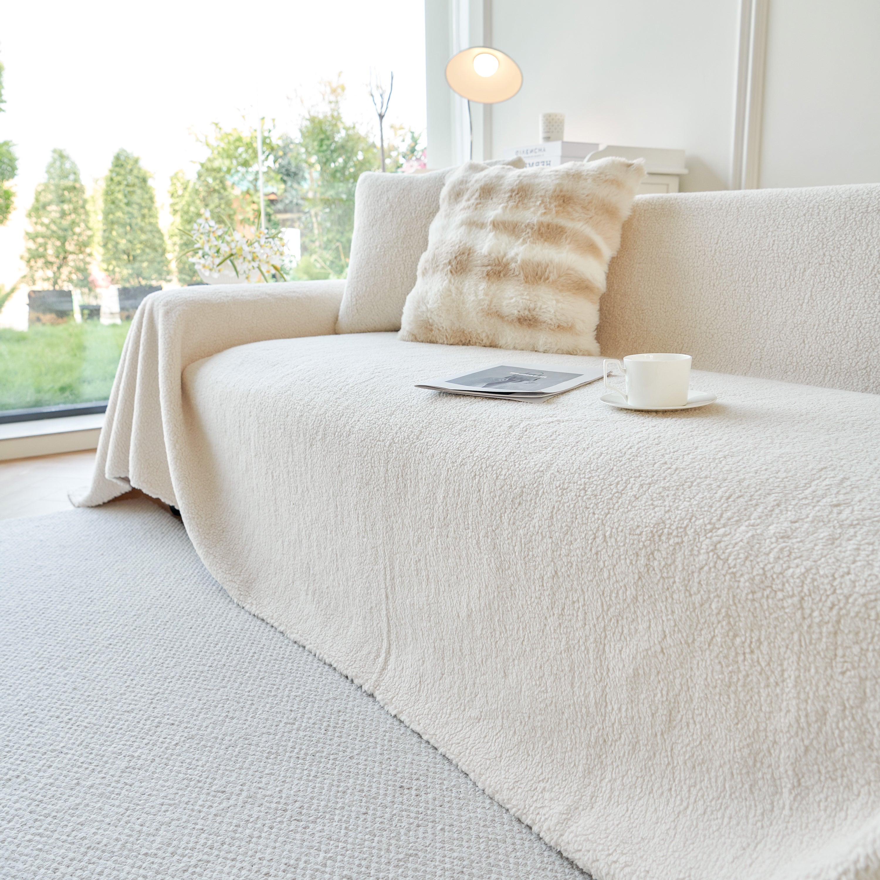 Thick Sherpa Fleece Sofa Protector Cover Stylish Durable Slipcovers for Couches and Chairs