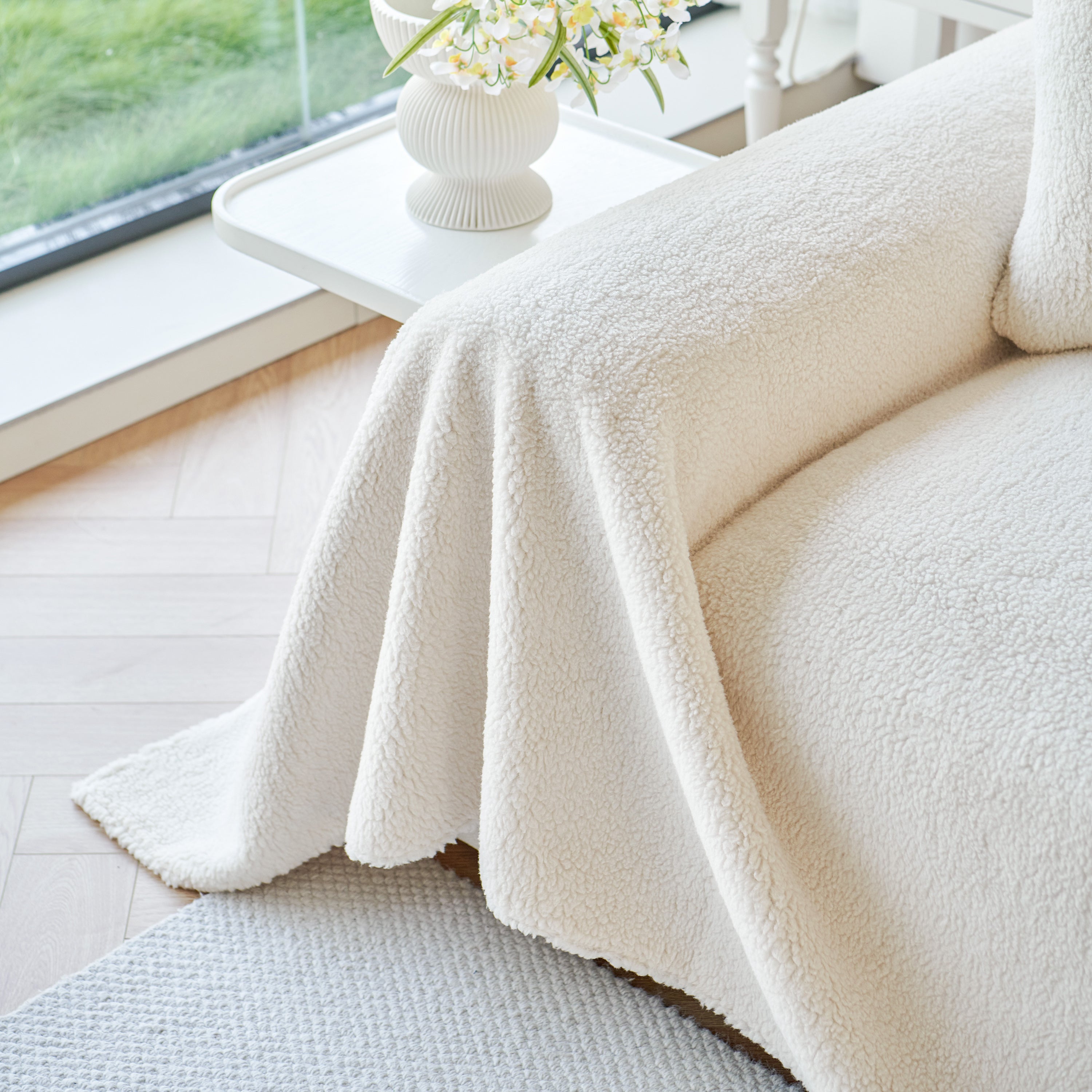 Thick Sherpa Fleece Sofa Protector Cover Stylish Durable Slipcovers for Couches and Chairs