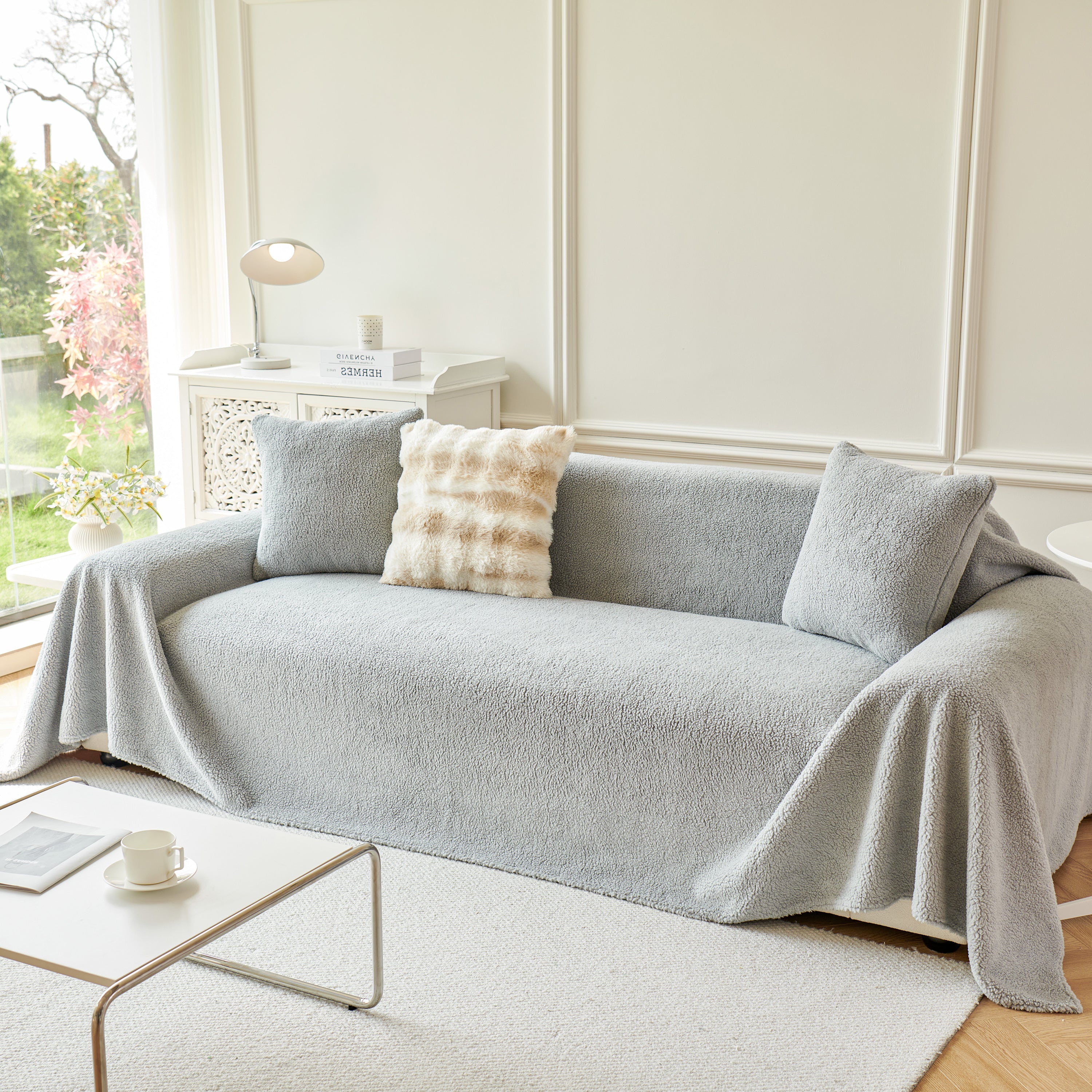 Thick Sherpa Fleece Sofa Protector Cover Stylish Durable Slipcovers for Couches and Chairs