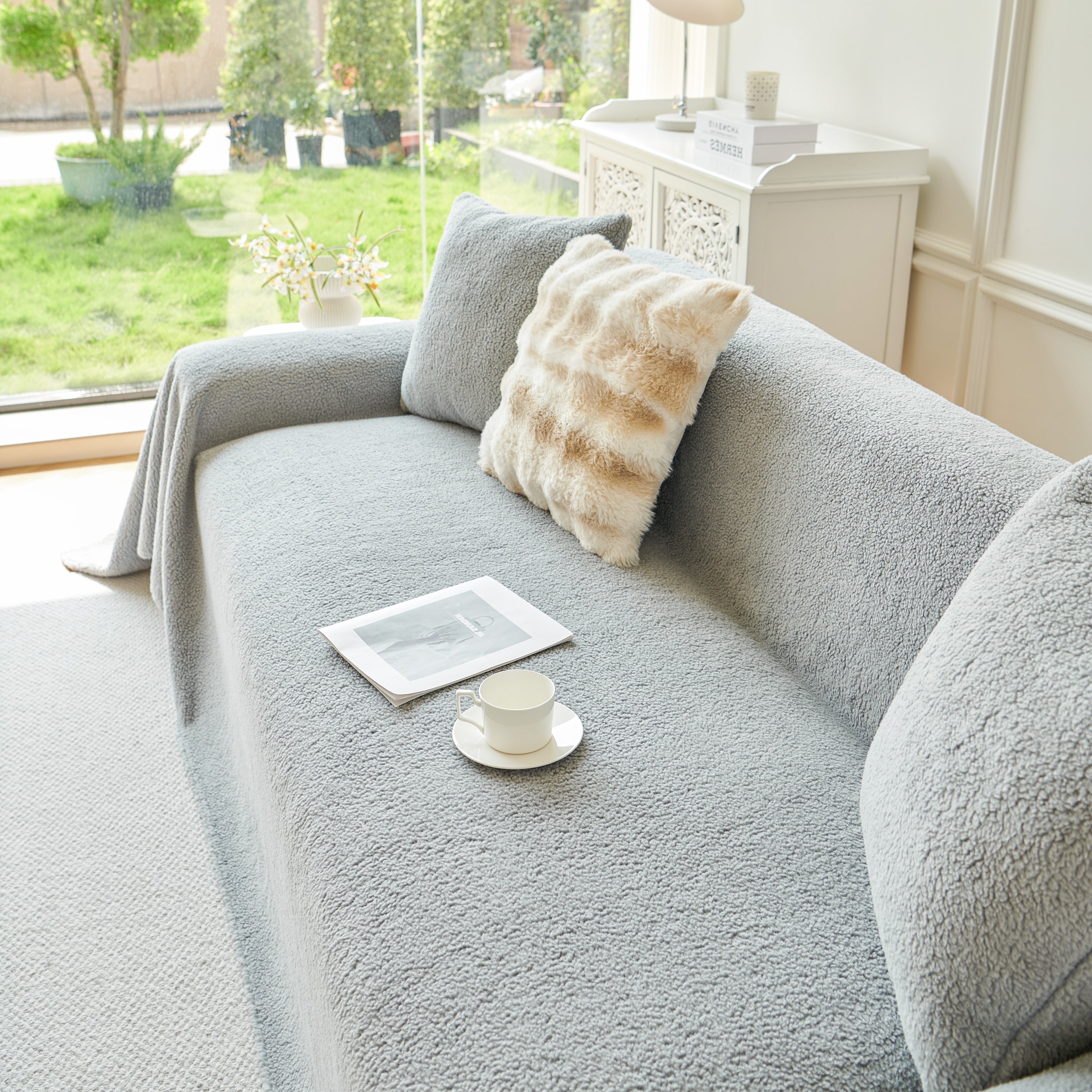 Thick Sherpa Fleece Sofa Protector Cover Stylish Durable Slipcovers for Couches and Chairs
