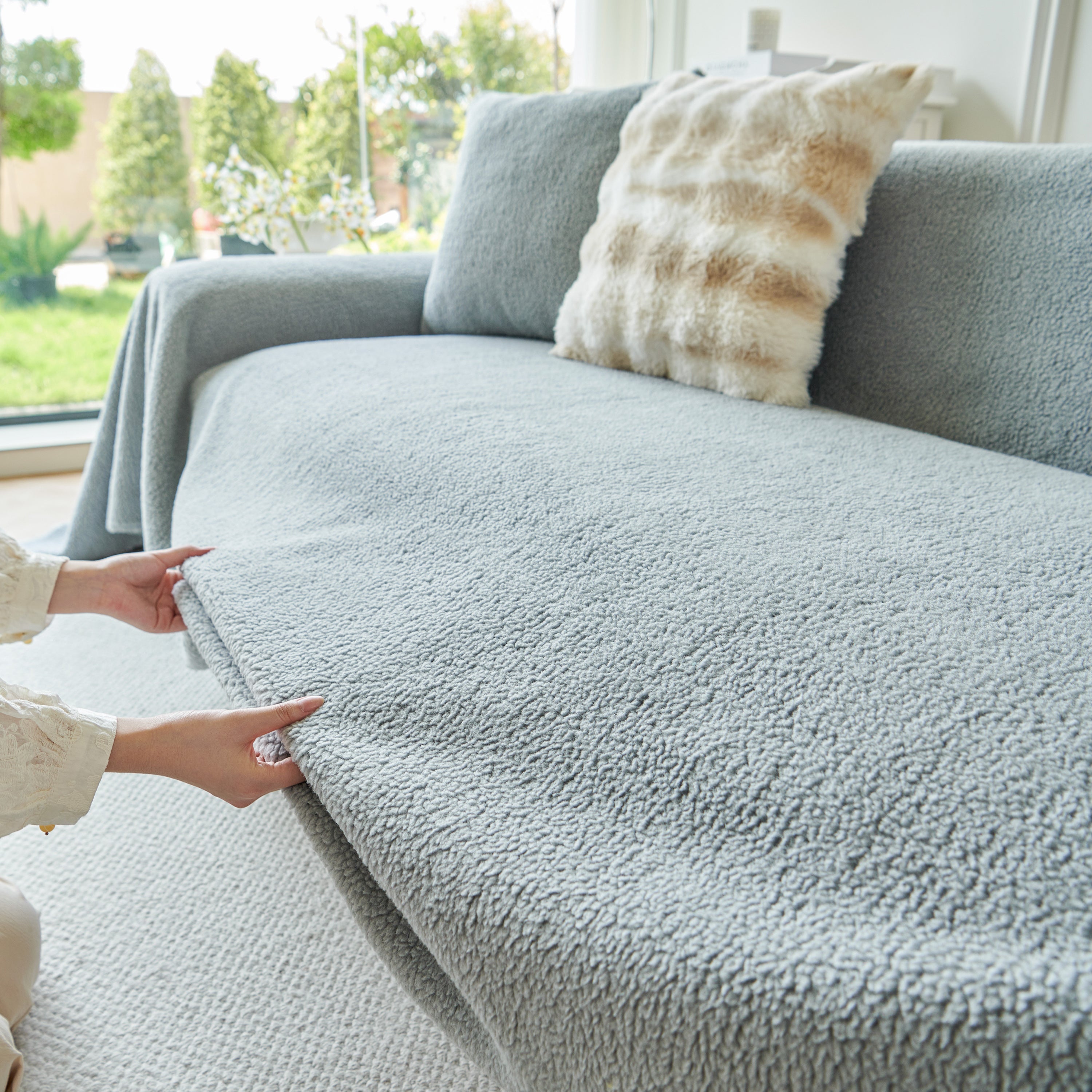 Thick Sherpa Fleece Sofa Protector Cover Stylish Durable Slipcovers for Couches and Chairs