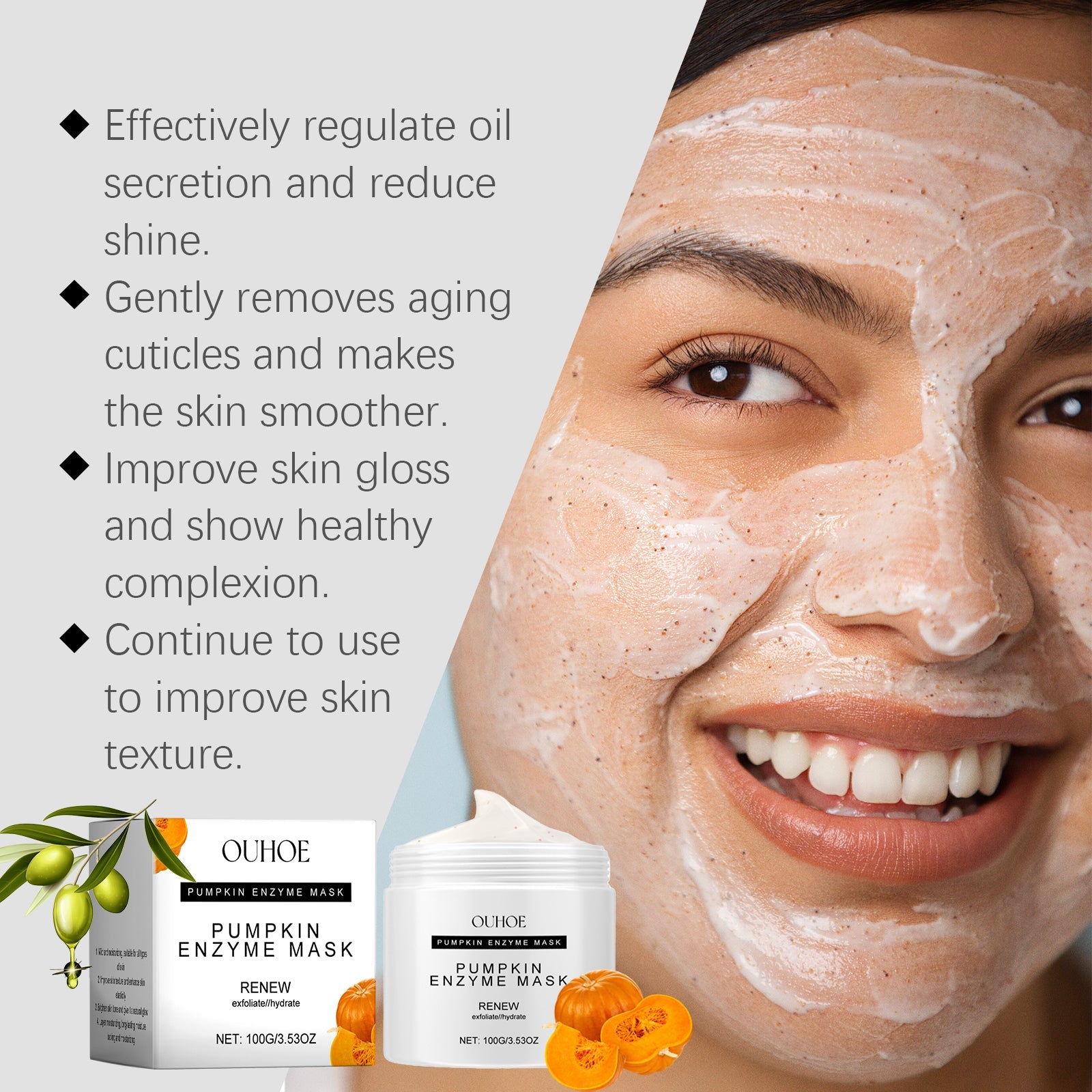 Ouhoe Pumpkin Enzyme Mask Facial Skin Deep Cleansing Pores Gentle Nourishing Skin Care Mud Mask