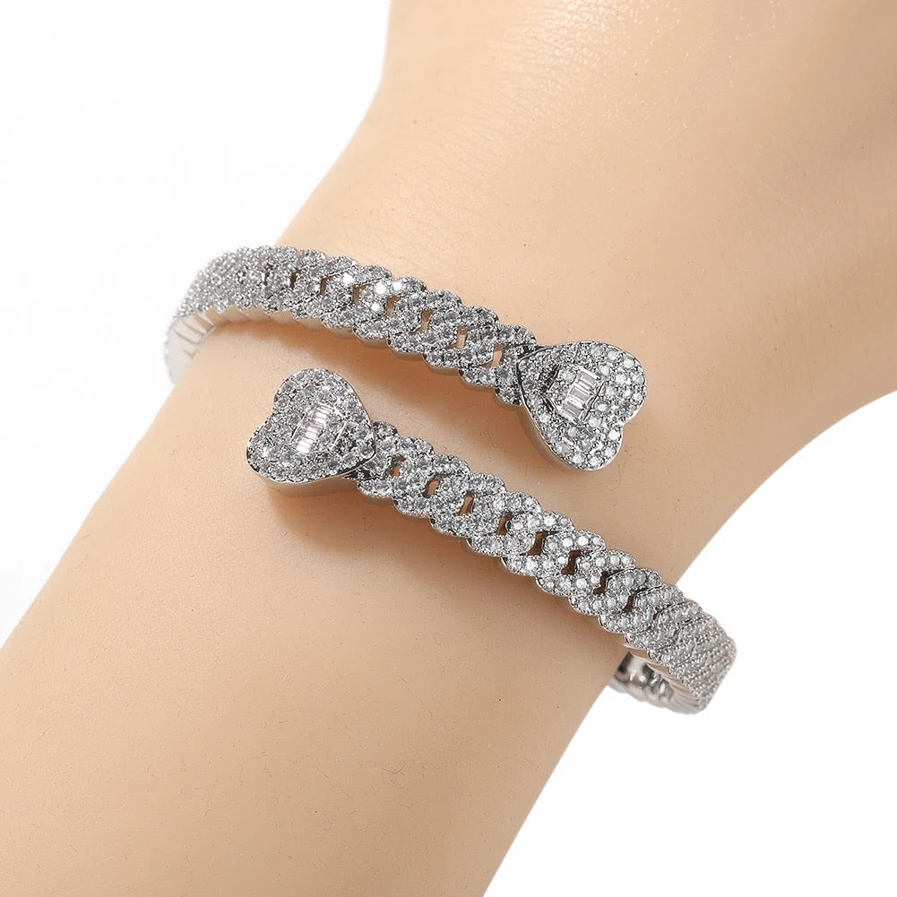 Icy Cuban Heart Bangle