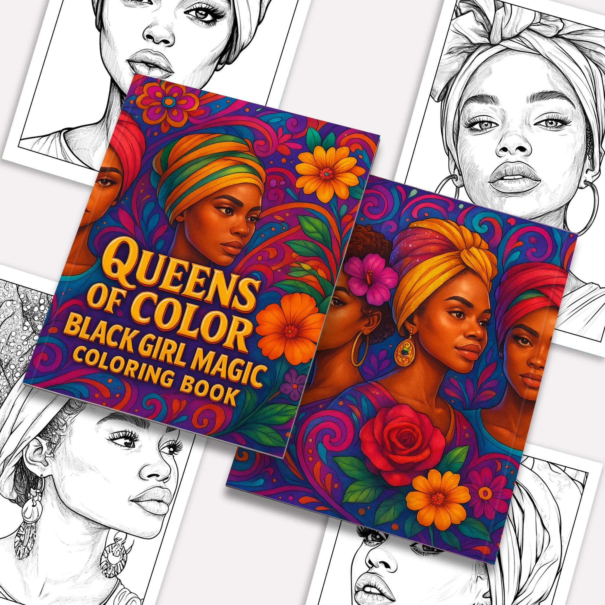 Queens of Color Coloring Pages – 48 Pages – Bold & Beautiful Black Girl Portraits – For Adults