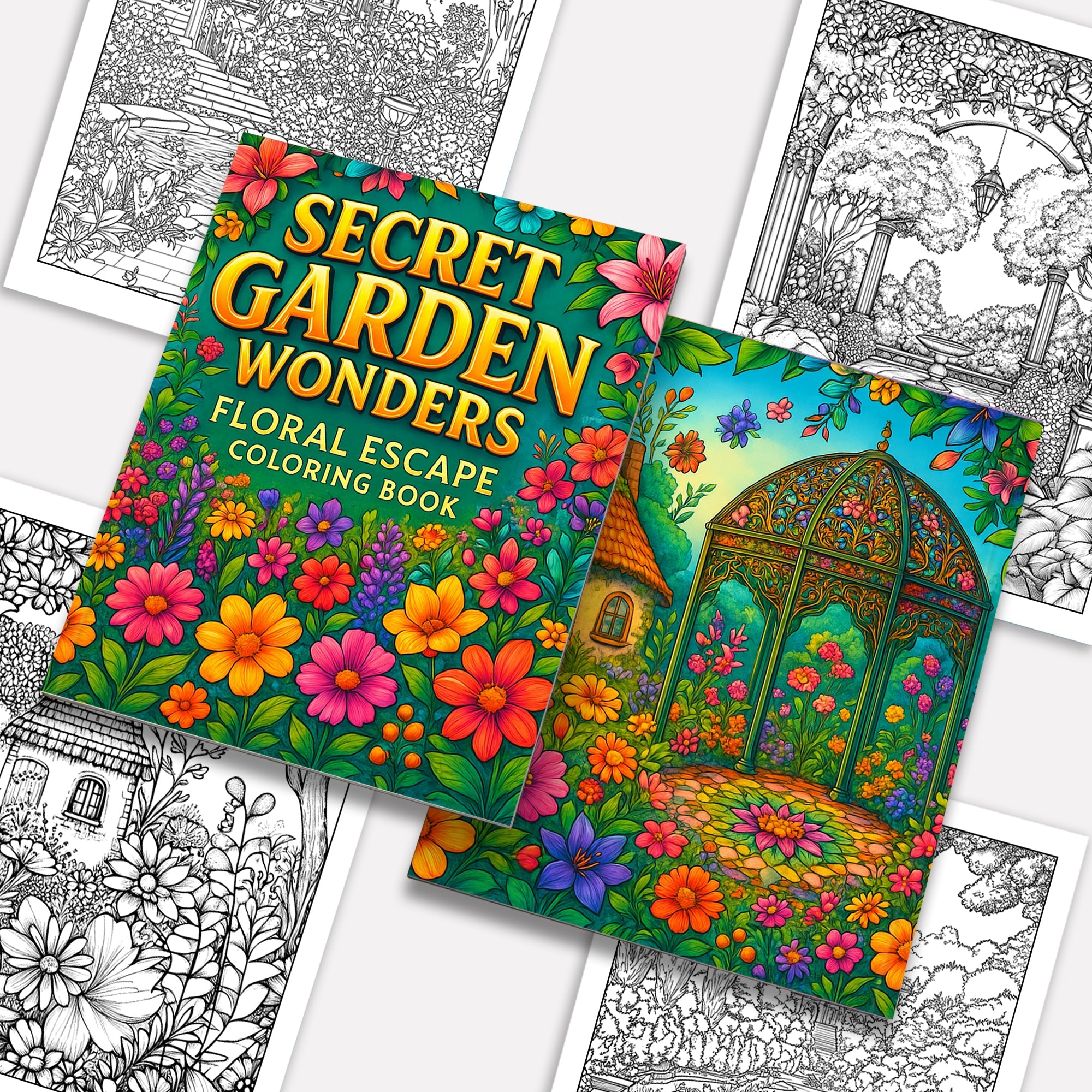 Secret Garden Wonders Coloring Pages – 48 Pages – Beautiful Floral Escape Scenes – For Adults