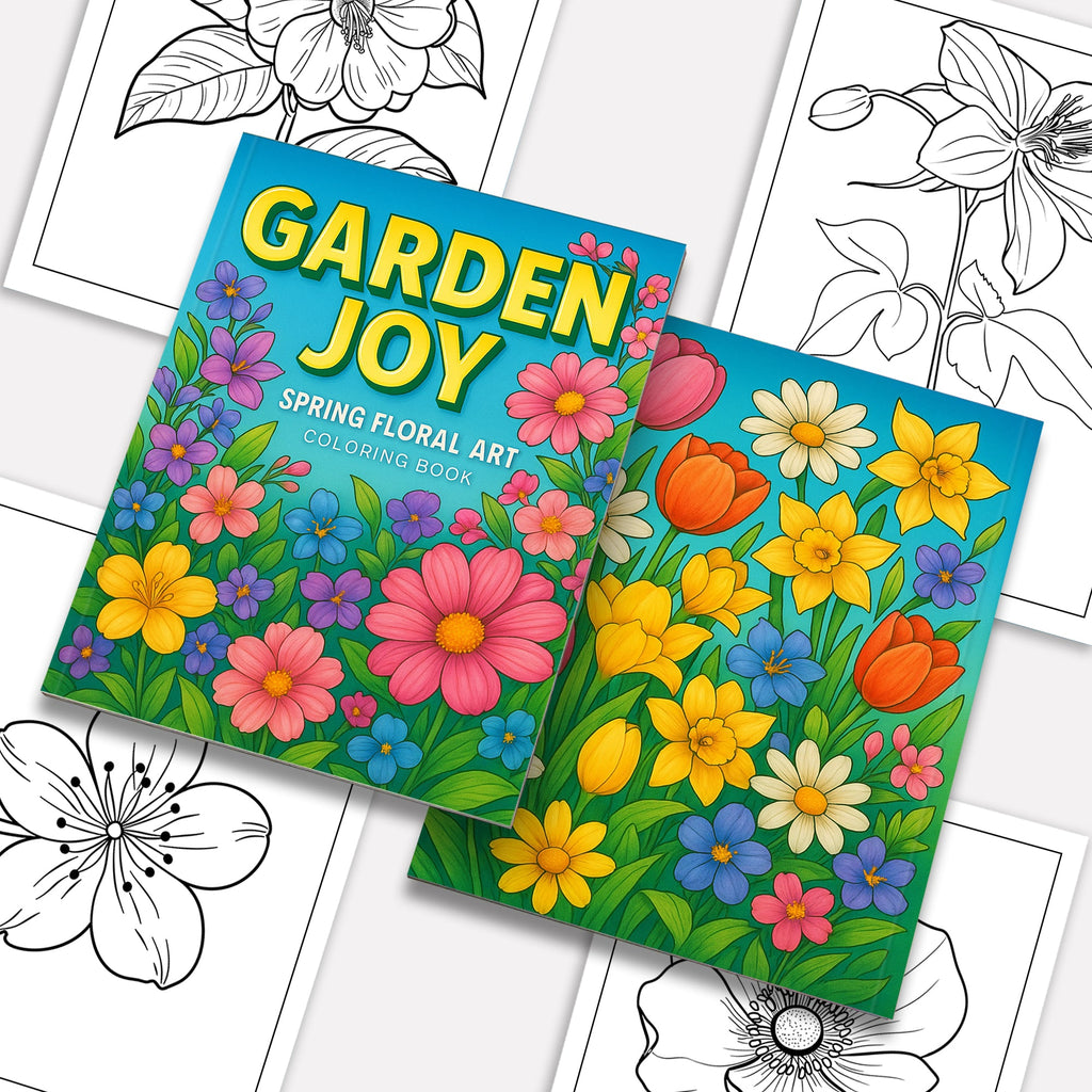 Garden Joy Spring Coloring Pages – 48 Pages – Lovely Flowers, Fresh Garden Designs, Spring Art – For Adults