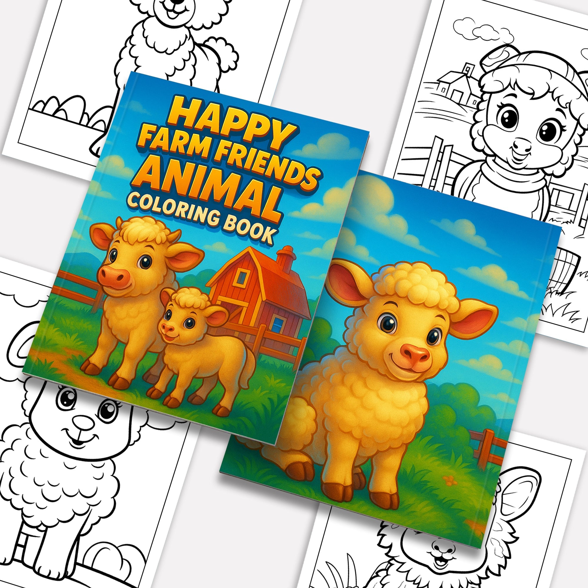 Happy Farm Friends Animal Coloring Pages – 48 Pages – Cute Baby Animals, Farm Scenes – For Kids
