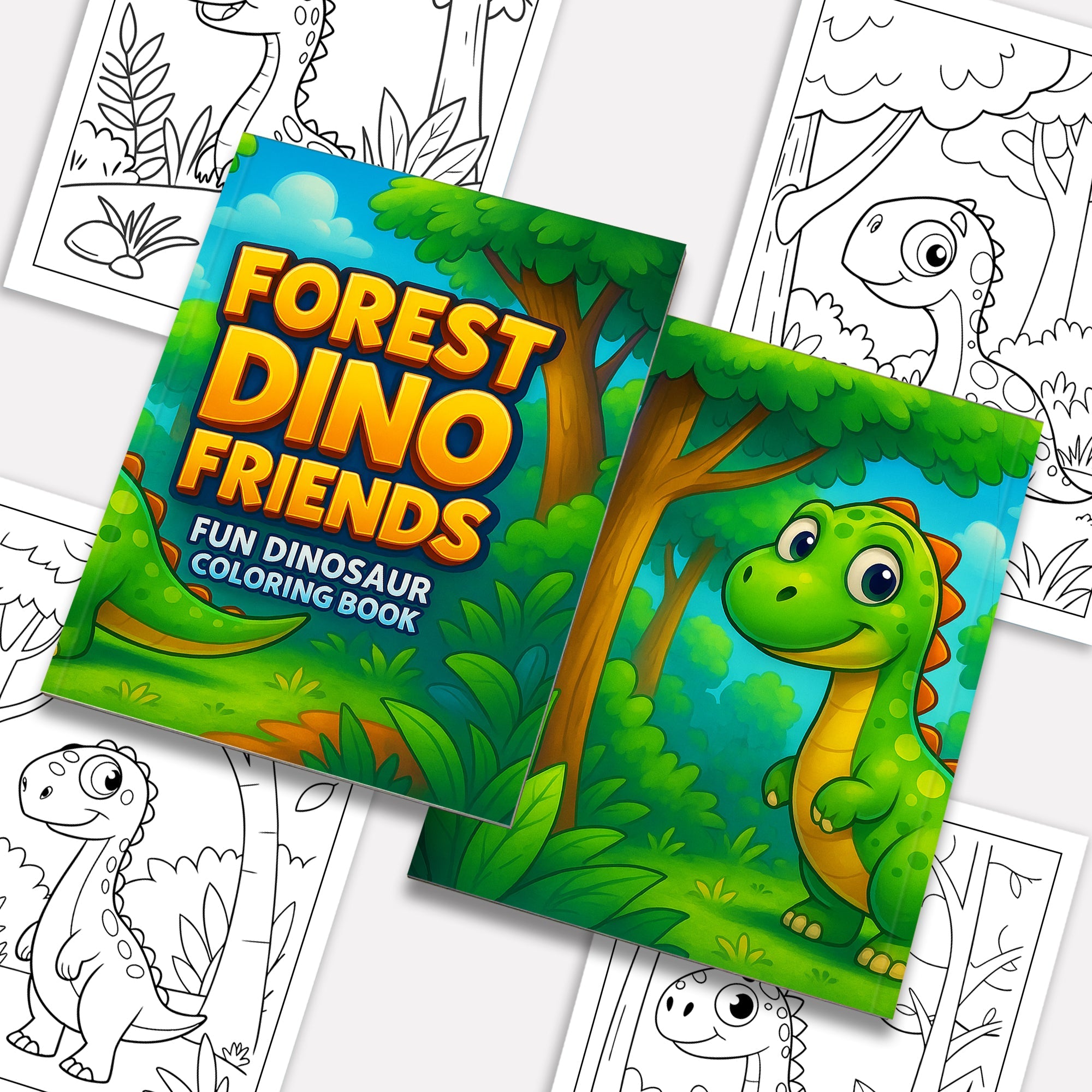 Forest Dino Friends – Fun Dinosaur Coloring Pages – 48 Pages – Jungle, Cute Dinosaurs, Simple Line Art – For Kids