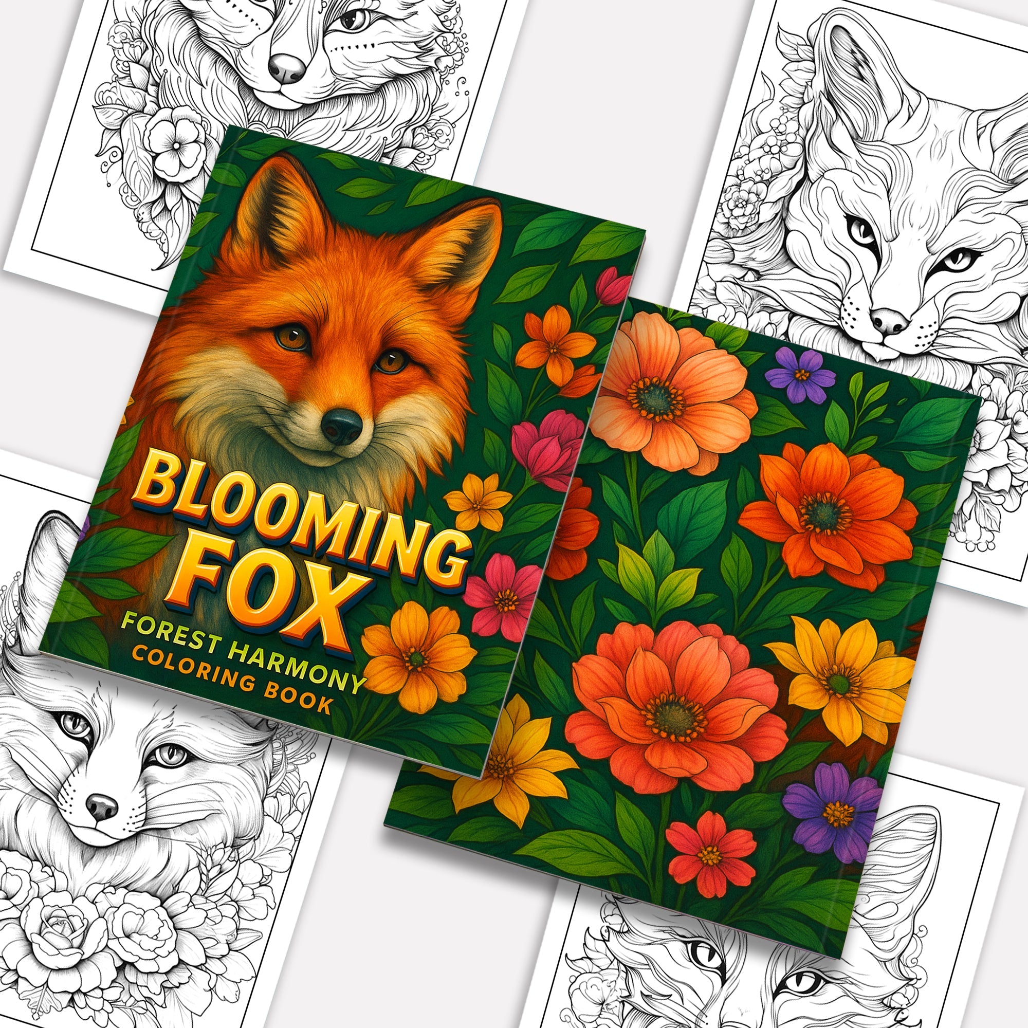 Blooming Fox Coloring Pages – 48 Pages – Charming Foxes, Floral Harmony, Forest Designs – For Adults