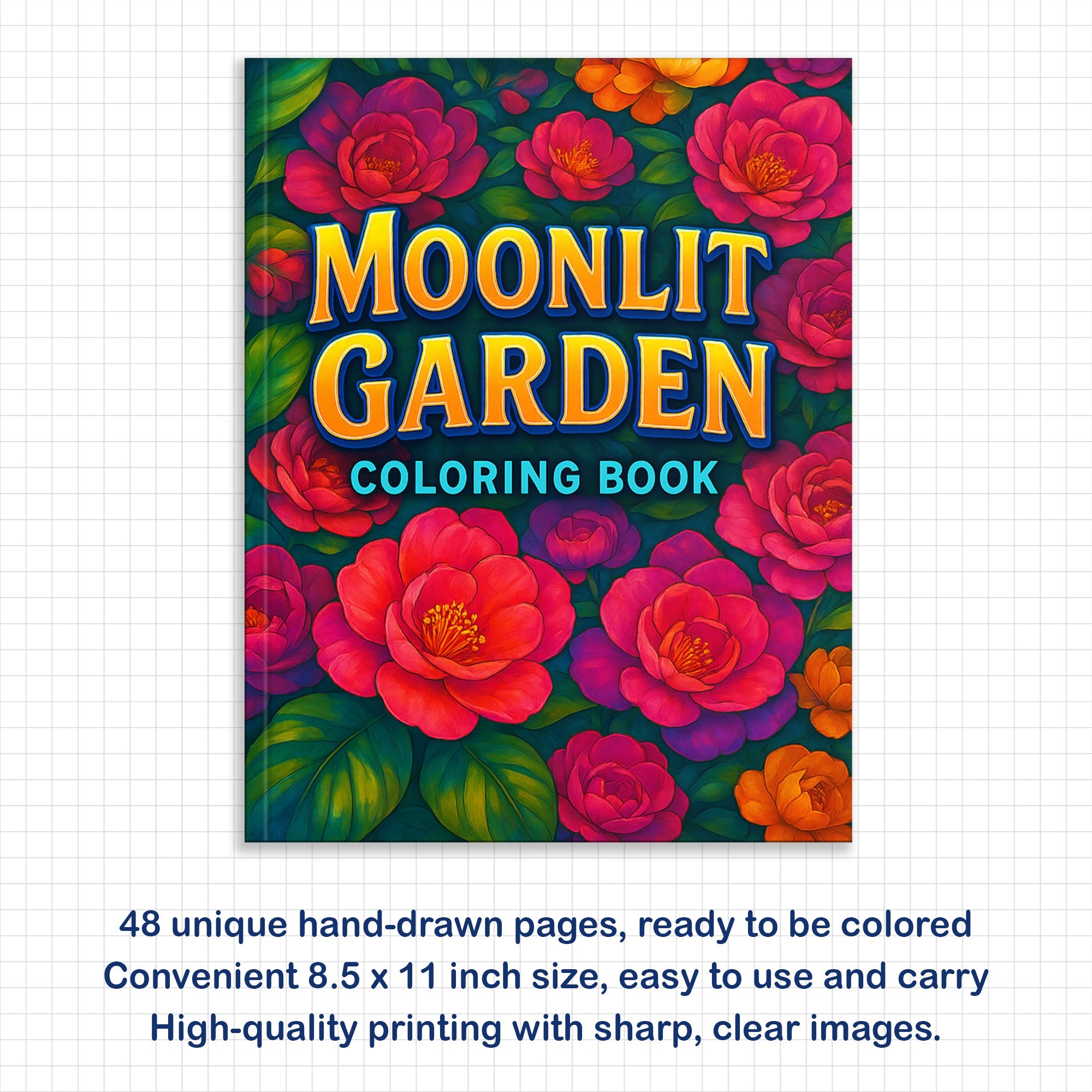 Moonlit Garden Coloring Pages – 48 Whimsical Floral & Cosmic Designs for Adults