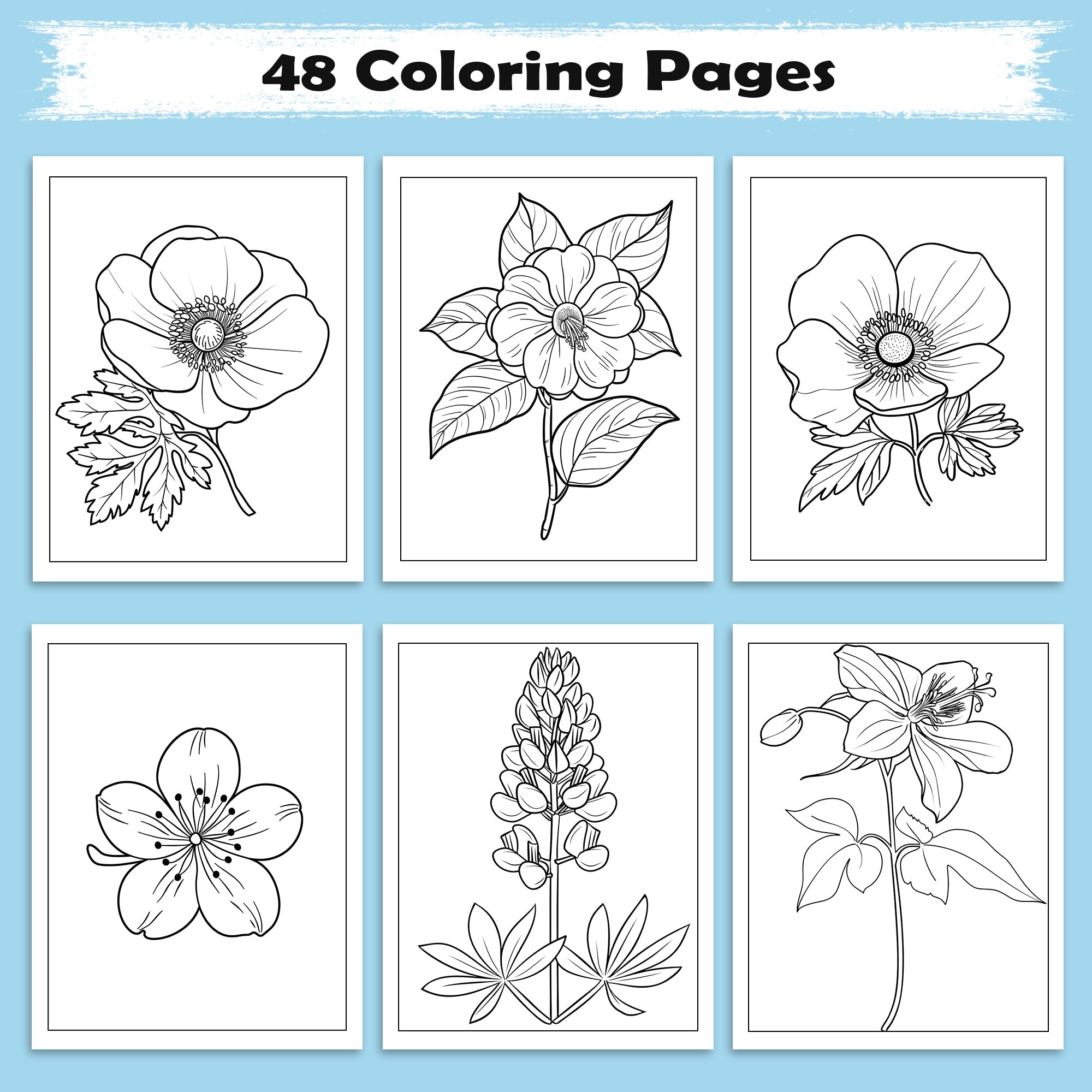 Garden Joy Spring Coloring Pages – 48 Pages – Lovely Flowers, Fresh Garden Designs, Spring Art – For Adults