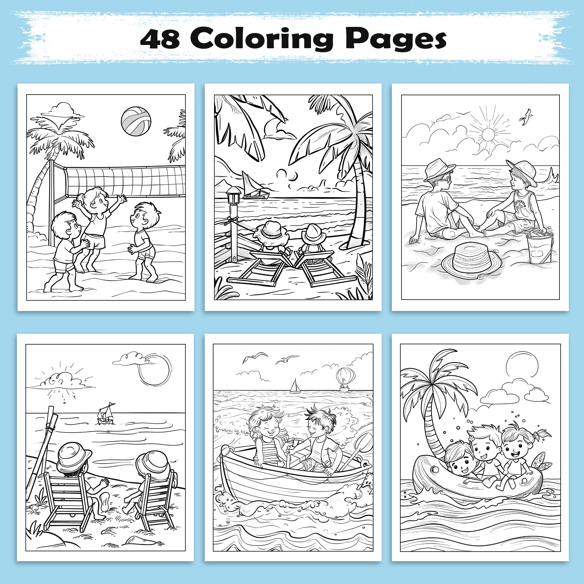 Hawaii Summer Fun Coloring Pages – 48 Beach Activities and Island Adventures for Kids