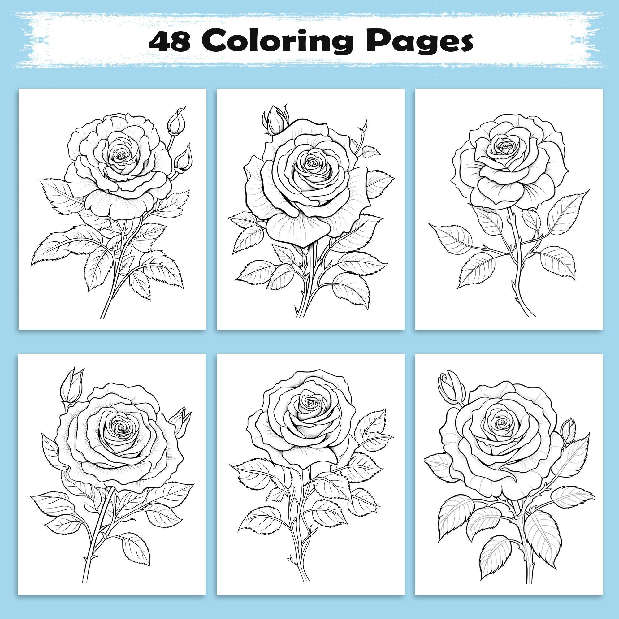 Floral Bliss Coloring Pages – 48 Elegant Botanical Designs for Adults
