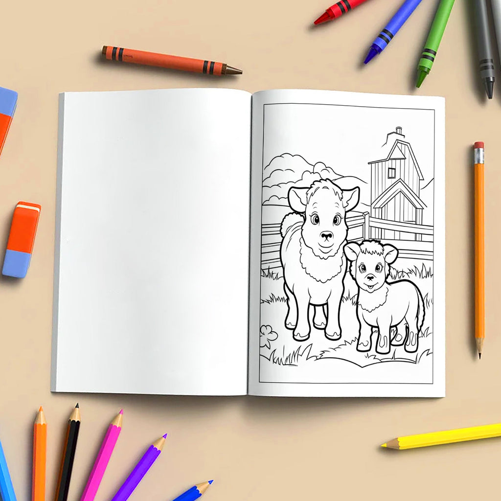 Happy Farm Friends Animal Coloring Pages – 48 Pages – Cute Baby Animals, Farm Scenes – For Kids