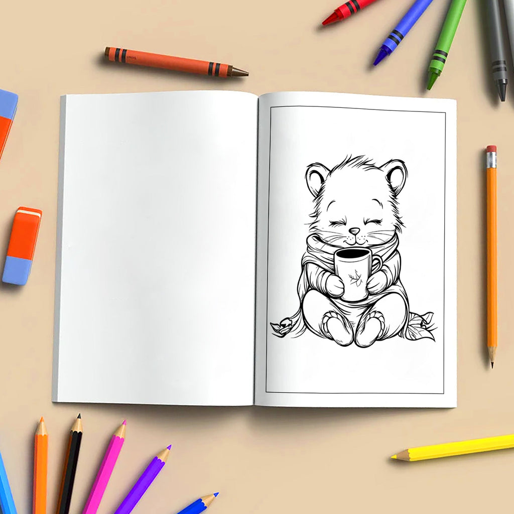 Cozy Critters Coloring Pages – 48 Pages – Cute Animals in Cozy Scenes – For Kids