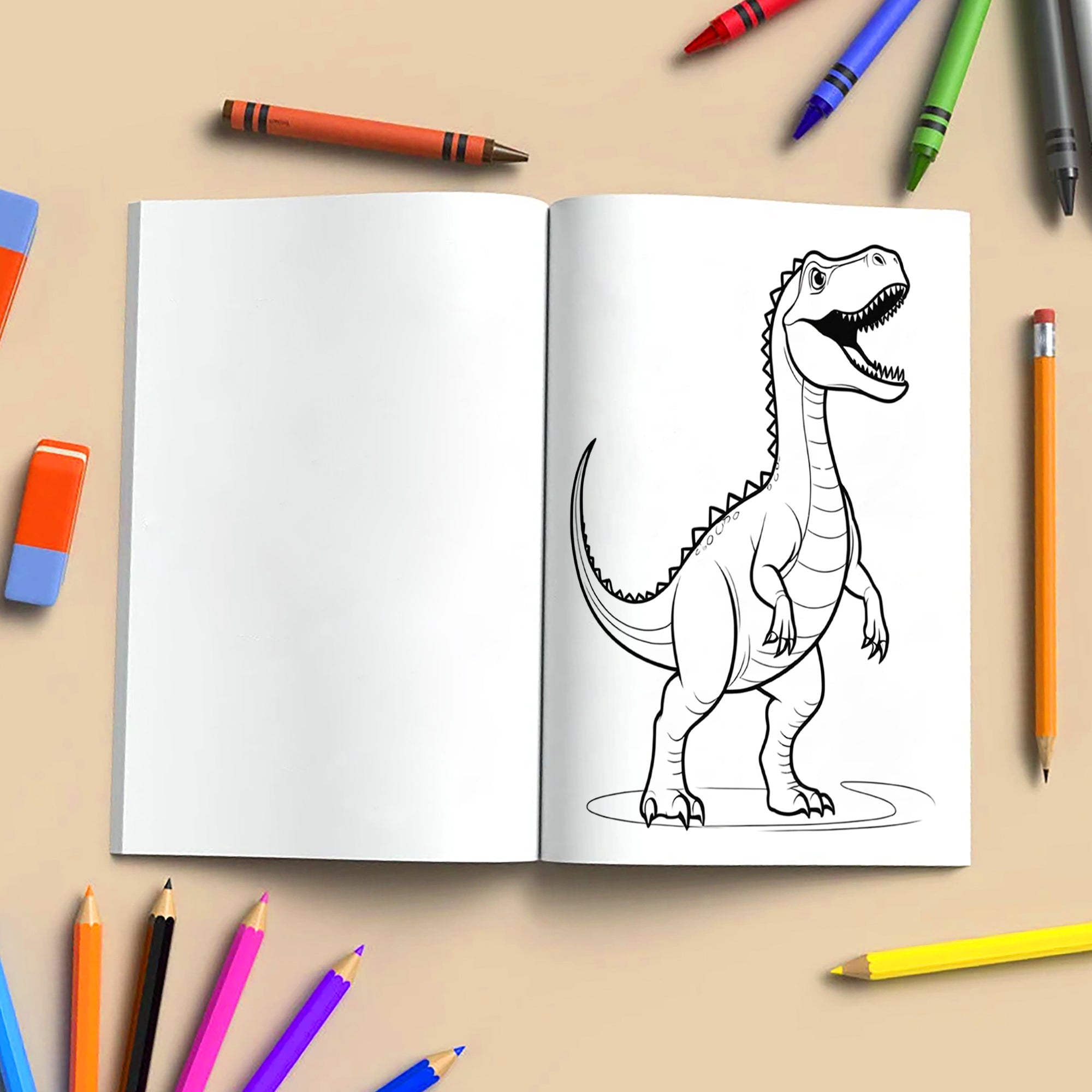 Dino Kingdom Coloring Pages – 48 Pages – Strong and Wild Dinosaur Scenes – For Kids