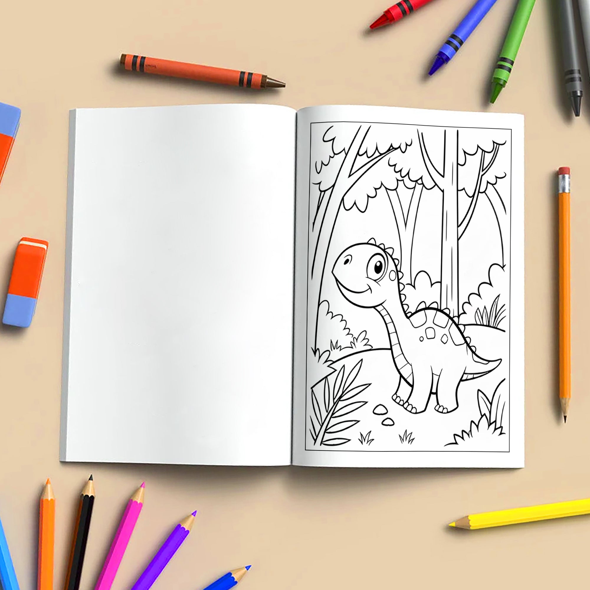 Forest Dino Friends – Fun Dinosaur Coloring Pages – 48 Pages – Jungle, Cute Dinosaurs, Simple Line Art – For Kids