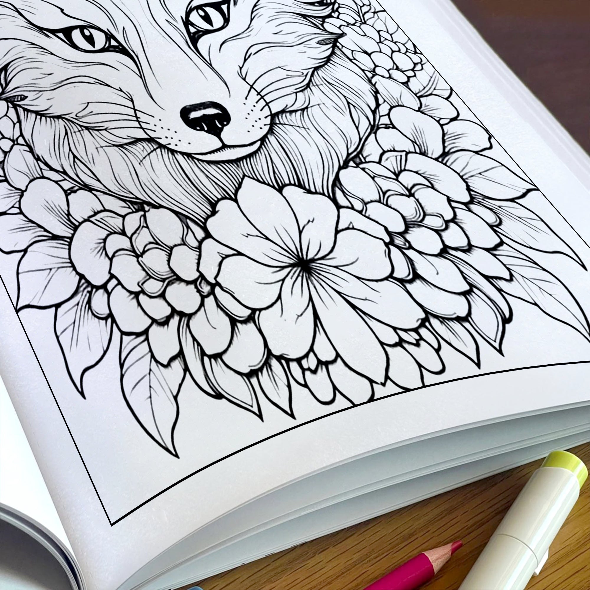 Blooming Fox Coloring Pages – 48 Pages – Charming Foxes, Floral Harmony, Forest Designs – For Adults