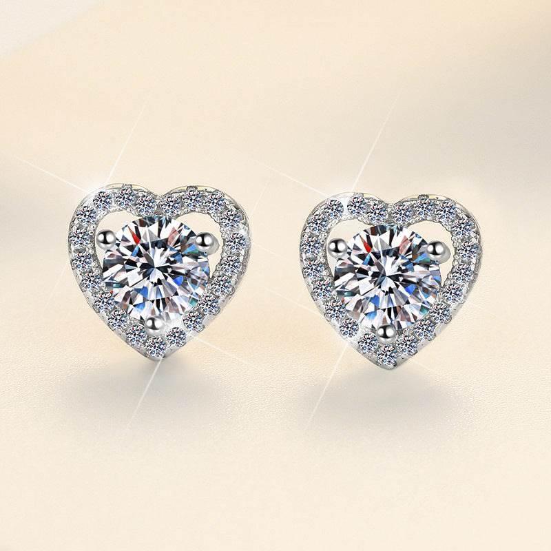 S925 Colorful Moissanite/CZ Heart Shape Halo Stud Earrings, 0.5ct D-Grade VVS Certificate, Hypoallergenic Sterling Silver Gift