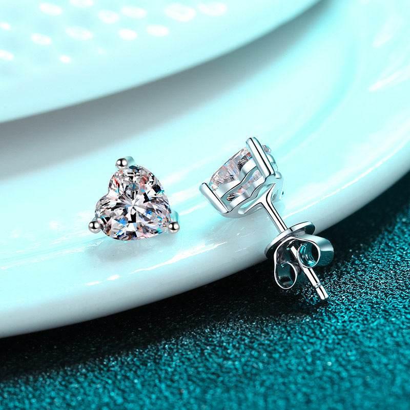 S925 Moissanite/CZ Heart Shape Stud Earrings, 1-2ct D-Grade VVS Certificate, Hypoallergenic Sterling Silver Gift