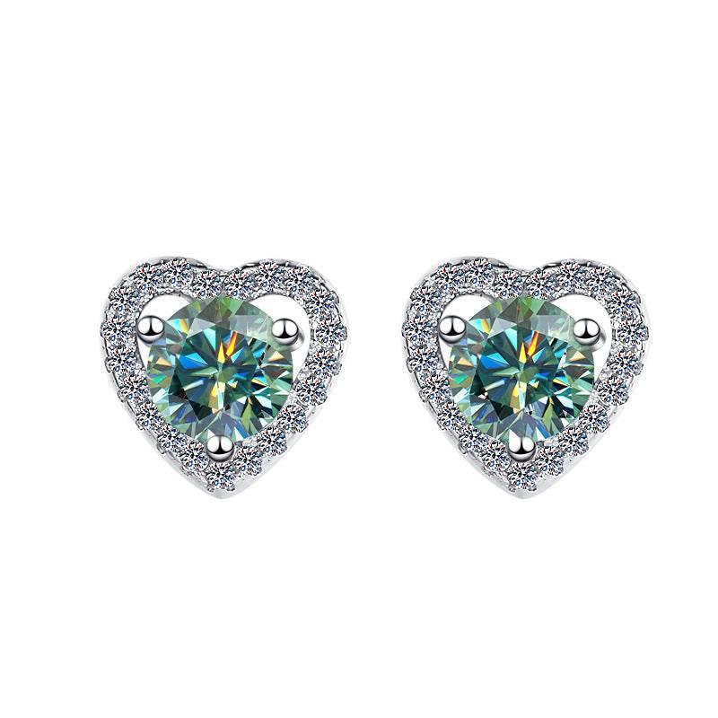 S925 Colorful Moissanite/CZ Heart Shape Halo Stud Earrings, 0.5ct D-Grade VVS Certificate, Hypoallergenic Sterling Silver Gift
