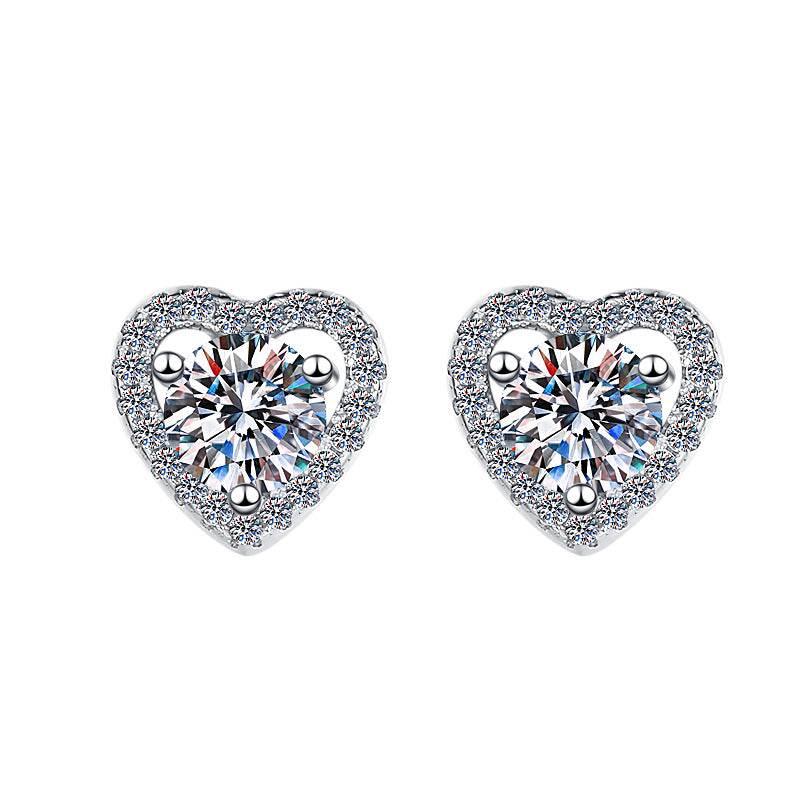 S925 Colorful Moissanite/CZ Heart Shape Halo Stud Earrings, 0.5ct D-Grade VVS Certificate, Hypoallergenic Sterling Silver Gift