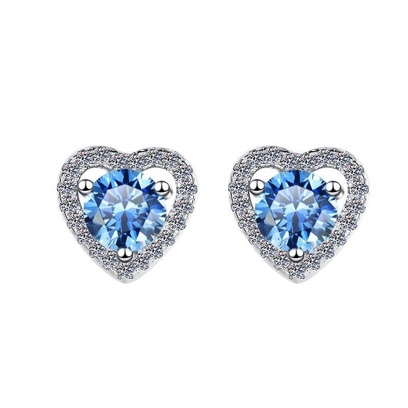 S925 Colorful Moissanite/CZ Heart Shape Halo Stud Earrings, 0.5ct D-Grade VVS Certificate, Hypoallergenic Sterling Silver Gift