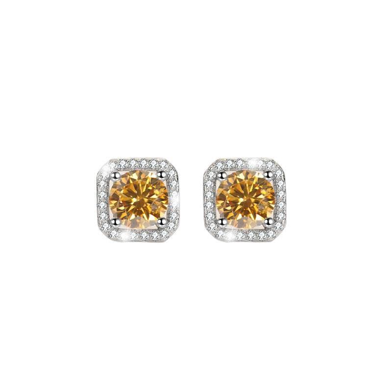 S925 Colorful Moissanite/CZ Square Halo Earrings, 0.5-1ct D-Grade VVS Certificate, Hypoallergenic Sterling Silver Jewelry Gift