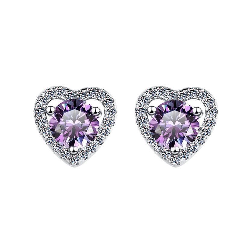 S925 Colorful Moissanite/CZ Heart Shape Halo Stud Earrings, 0.5ct D-Grade VVS Certificate, Hypoallergenic Sterling Silver Gift