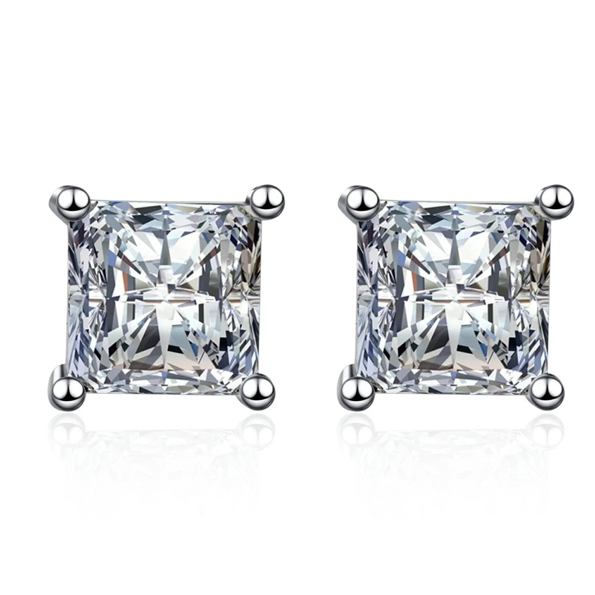 S925 Square Princess Cut CZ or Moissanite Stud Earrings, 0.6-2ct Sterling Silver Hypoallergenic Zirconia Gift for Her Him