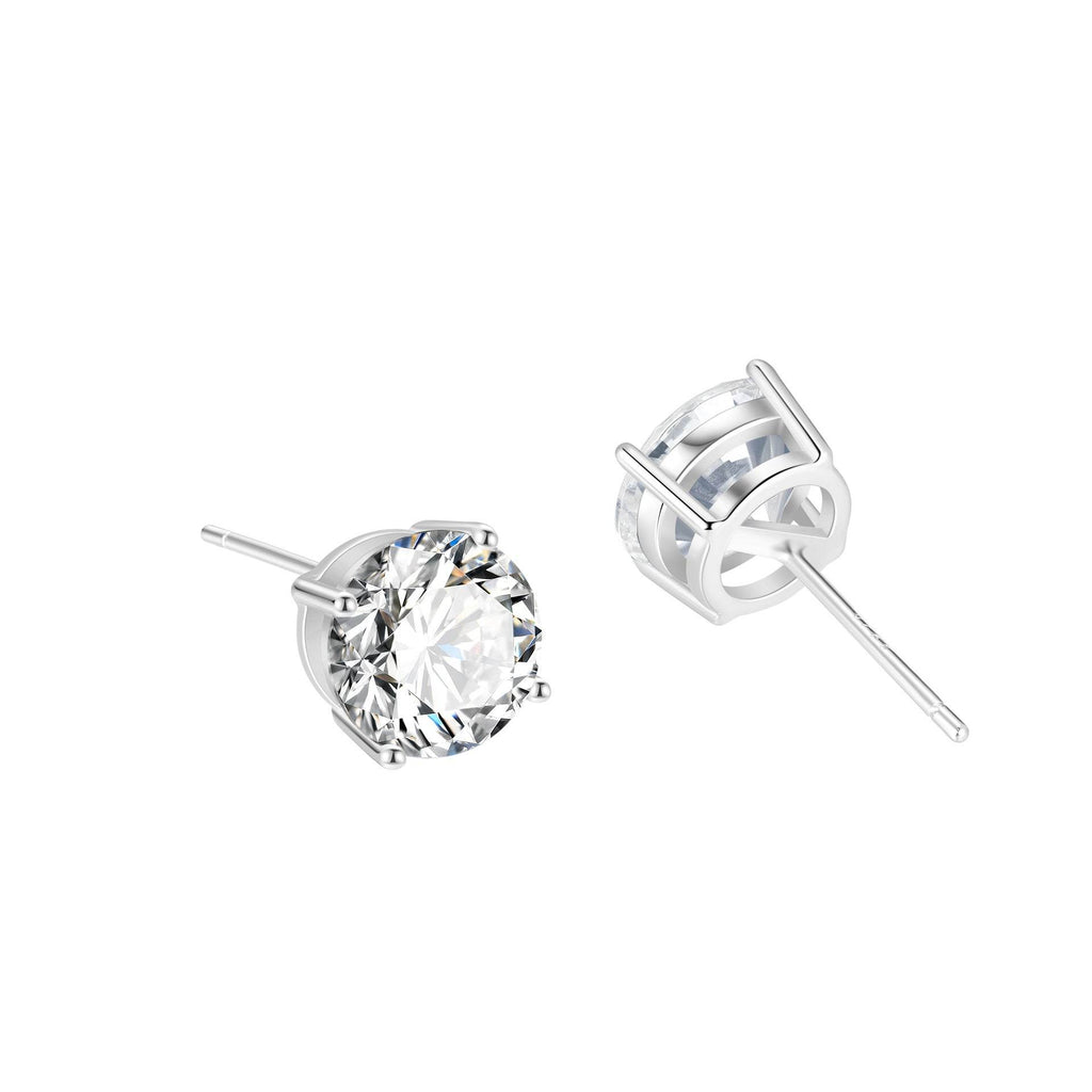 S925 Dazzling Classic 4-Prong CZ Stud Earrings, 2-8mm Round Cubic Zirconia Sterling Silver Earrings, 4 Color Options, Unisex Men Women Daily