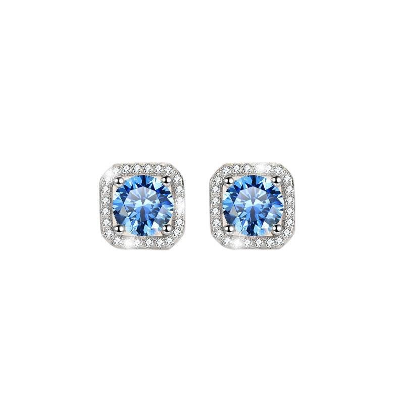 S925 Colorful Moissanite/CZ Square Halo Earrings, 0.5-1ct D-Grade VVS Certificate, Hypoallergenic Sterling Silver Jewelry Gift