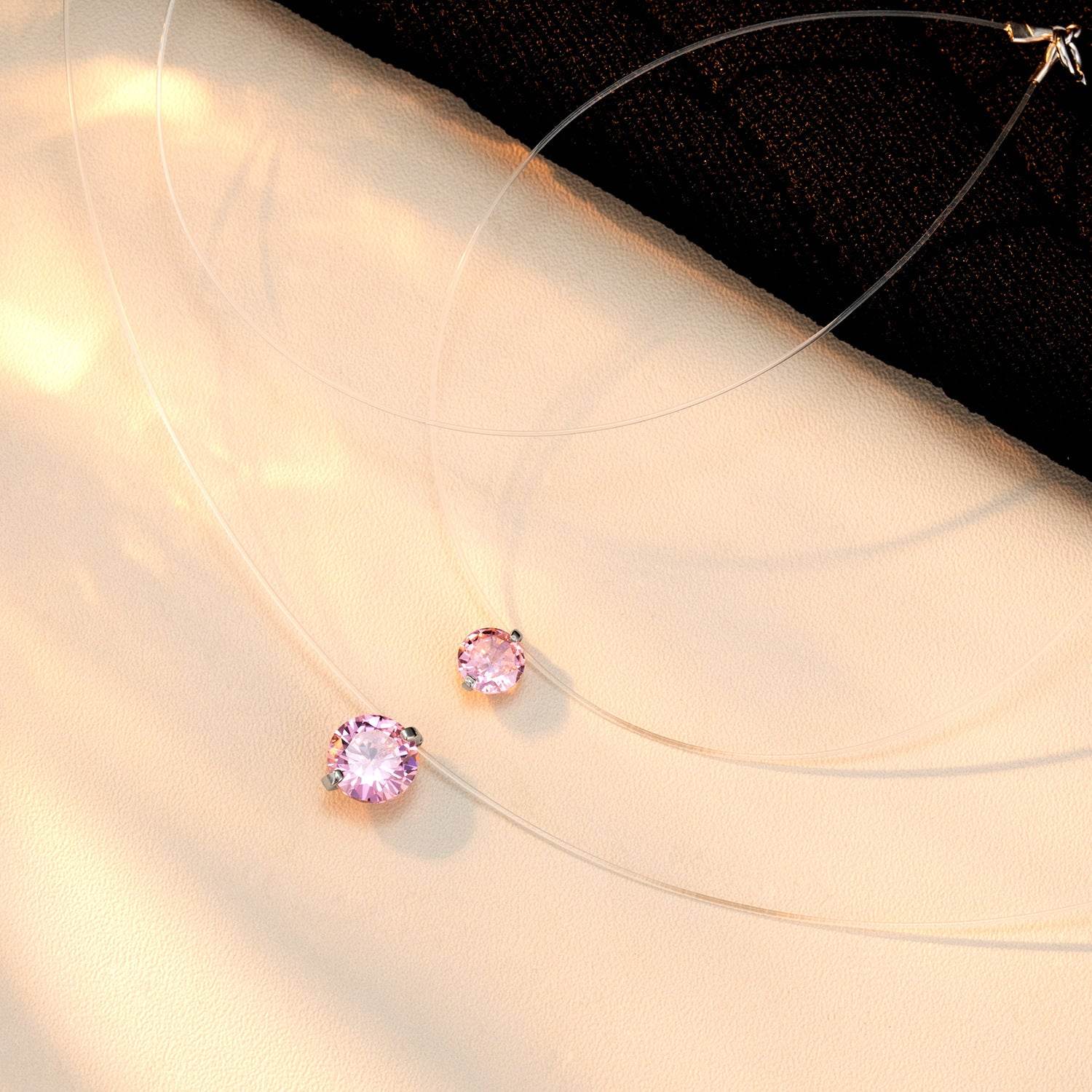 S925 Multicolor Mermaid Tear Floating CZ Necklace, Sterling Silver Invisible Fishing Line 6-8mm Cubic Zirconia Pendant, 40+5cm Adjustable Dainty Minimalist Choker