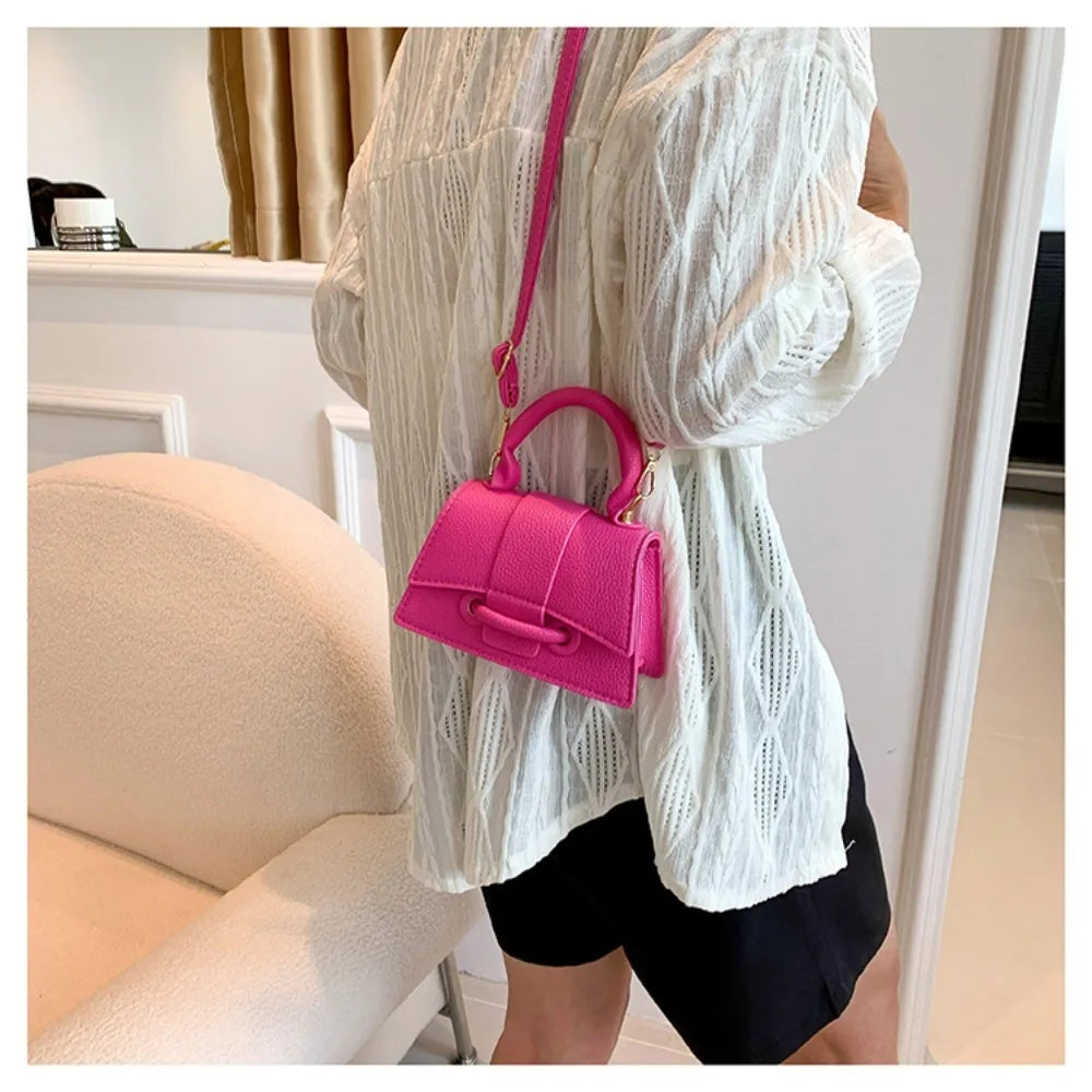 High Quality Fashion PU Leather Bag | Solid Color Shoulder Crossbody Bag & Cute Buckle Square Bag (Hand Carry Small Messenger Bag)