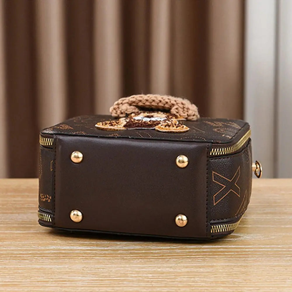 PU Leather Shoulder Bags | Fashion Simple Cute Cartoon Bear Crossbody Bag & Messenger Bag (Women's Small Square Handbags)